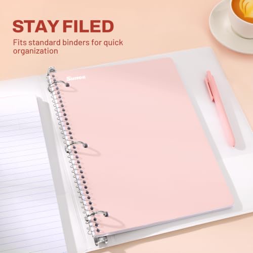 Thumbnail 2 de SUNEE 1-Subject Spiral Notebooks, 5-Pack — 8 x 10.5, 70 Sheets Each, College Ruled, 3-Hole Punch, Pink-Purple-Blue-Green-Yellow