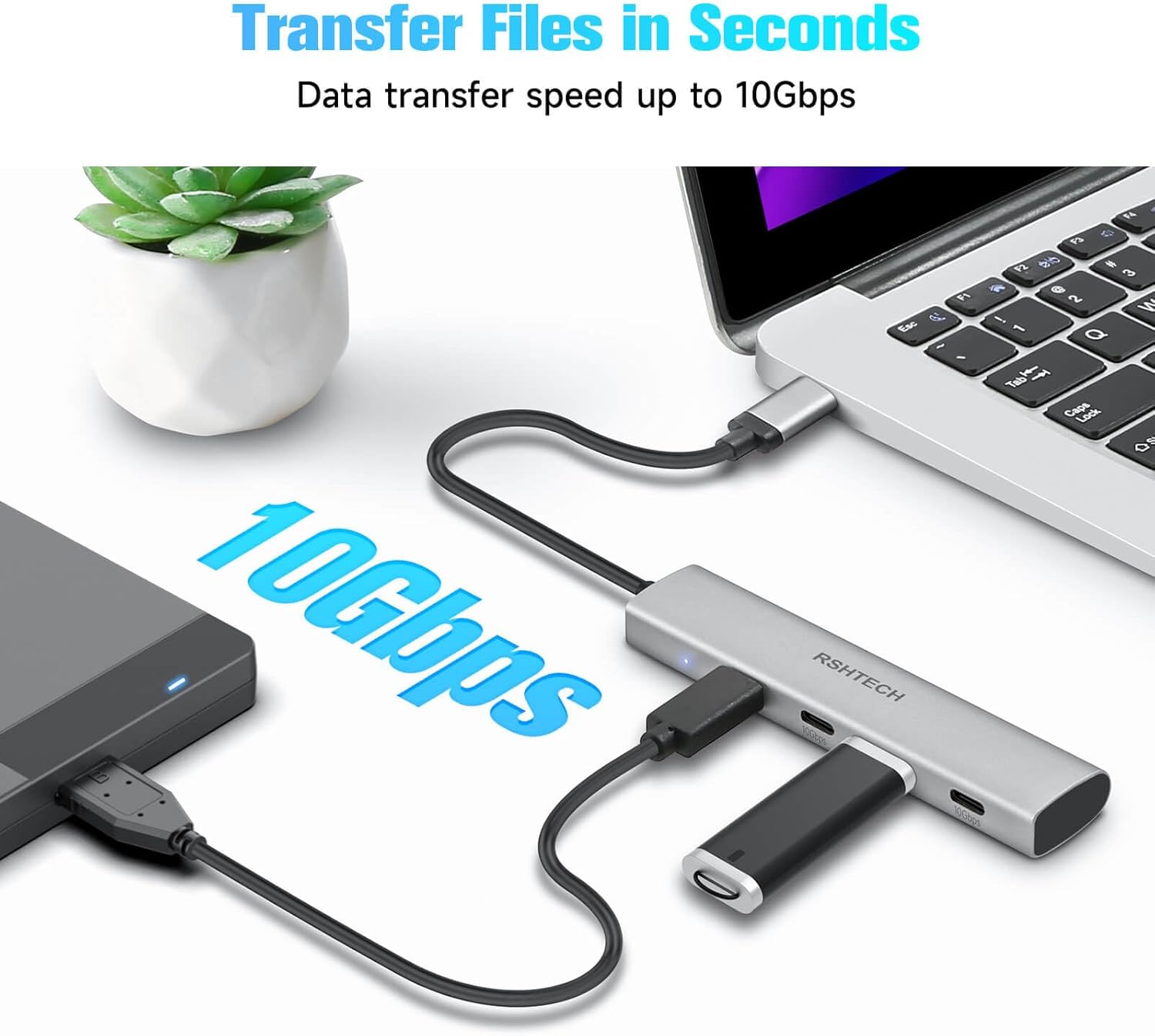 Thumbnail 2 de RSHTECH USB‑C Hub 10 Gbit/s (4‑Port, USB 3.2) RX04 – Ultra slim Aluminium Datenhub