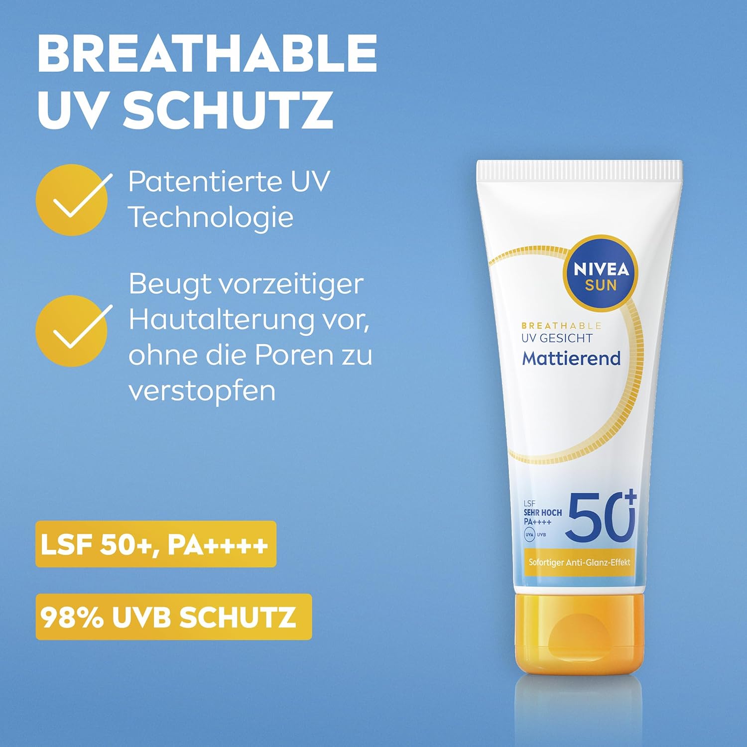 Thumbnail 1 de NIVEA SUN Sonnenschutz LSF 50+ Breathable UV Gesicht Mattierend (40 ml) – Anti-Glanz für das Gesicht