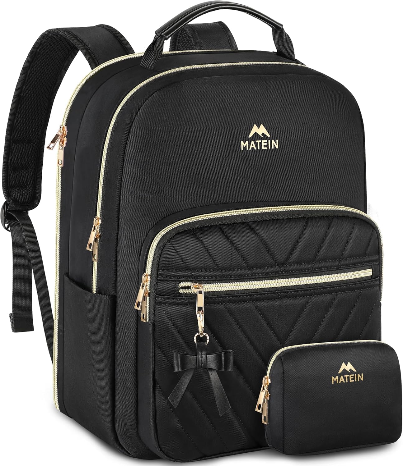 Detalle de MATEIN Damen-Rucksack Klein 2-in-1 Set mit Geldbeutel, wasserdicht, mit USB-Ladeanschluss (bis 13,3 Zoll) – Schwarz