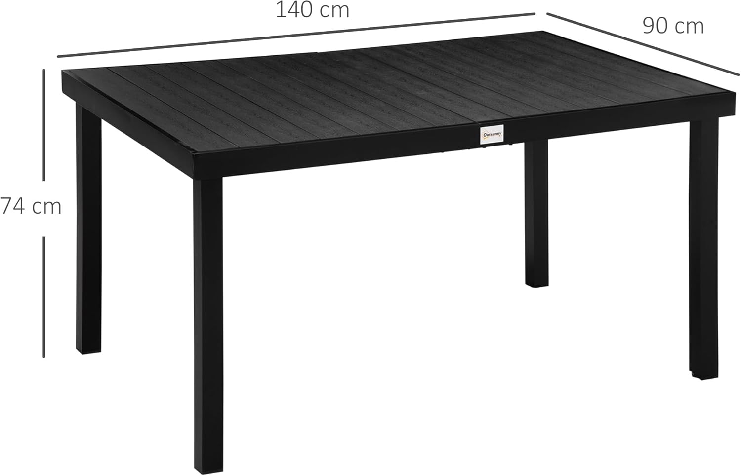 Detalle de Outsunny Table à Manger de Jardin pour 6 Personnes — Table extérieure en Aluminium, 140 × 90 × 74 cm, Noir