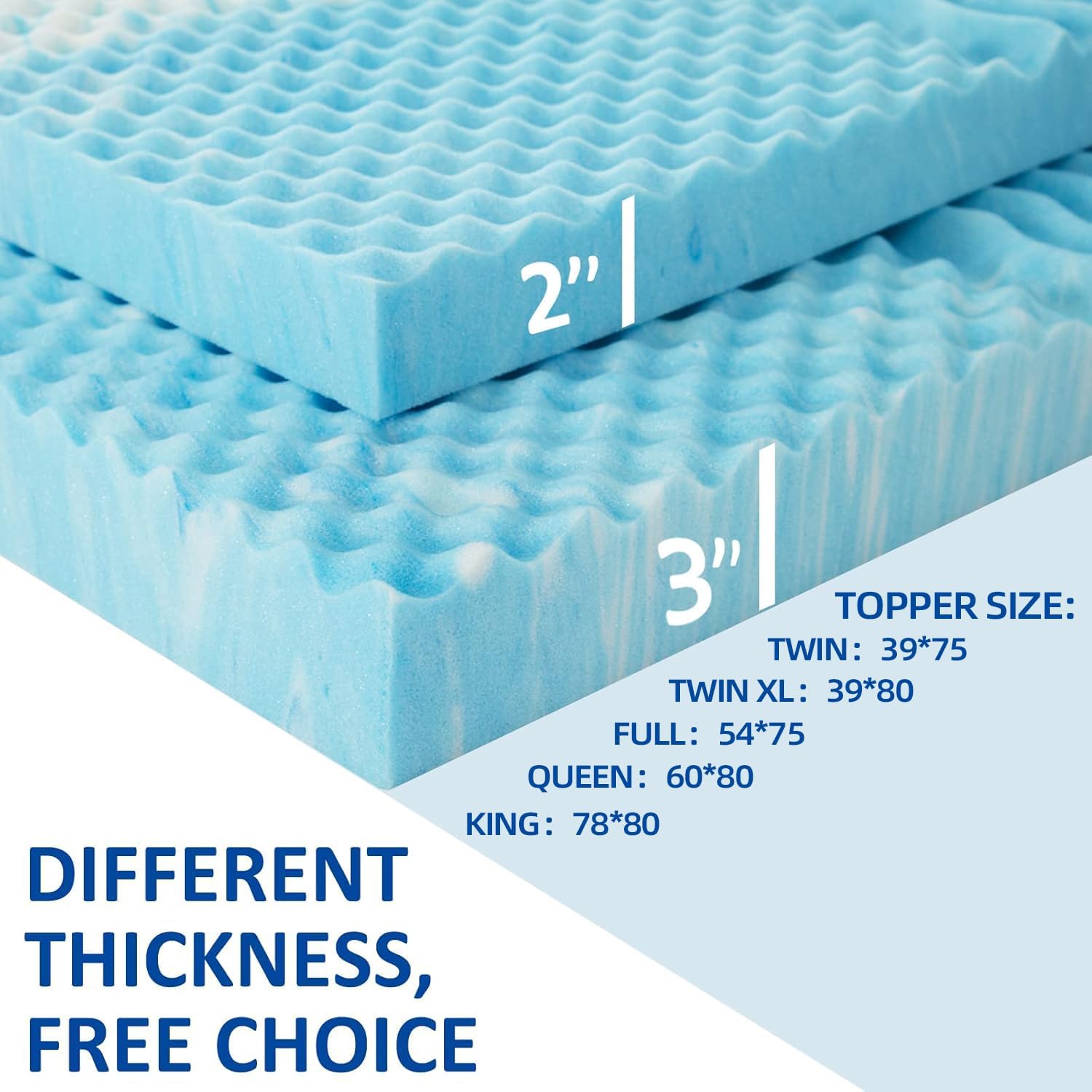 Thumbnail 6 de SINWEEK 2 Inch Mattress Topper (5-Zone Gel Swirl Memory Foam) – Twin Size Blue
