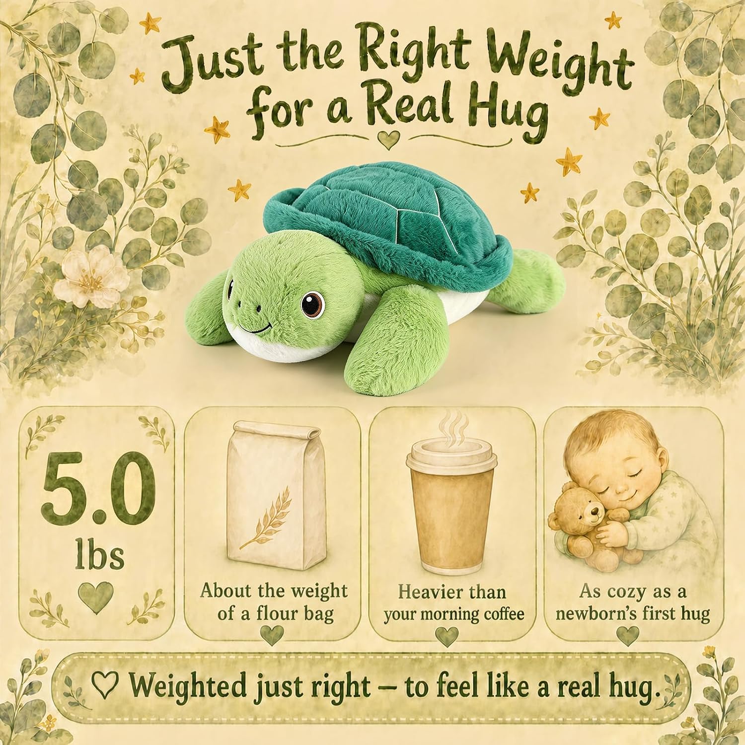 Detalle de Gnomantic Turtle Weighted Stuffed Animal Plush Pillow – 28 Inch, 5.0lbs
