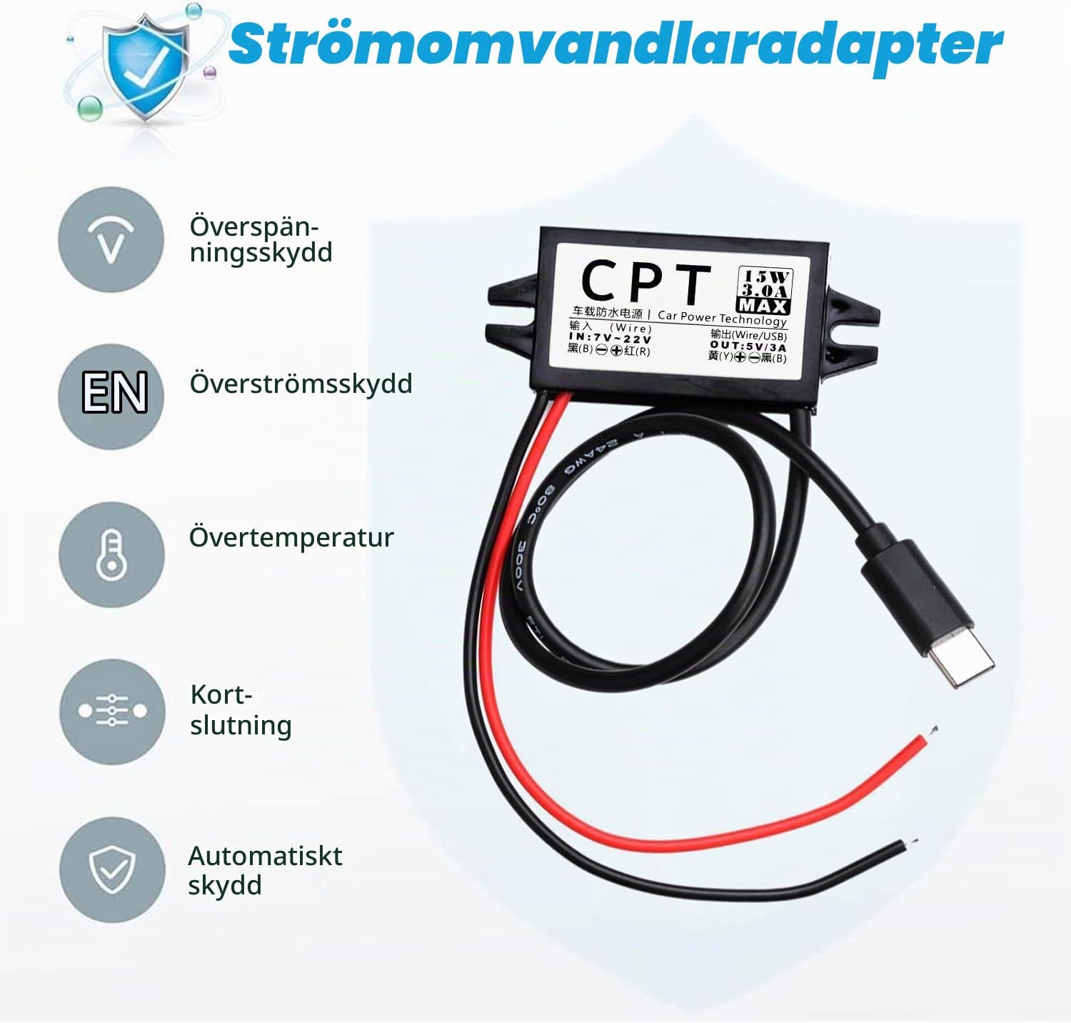 Detalle de Heemol 12 V till 5 V USB-C-omvandlare, 3 A, 15 W, 2-pack