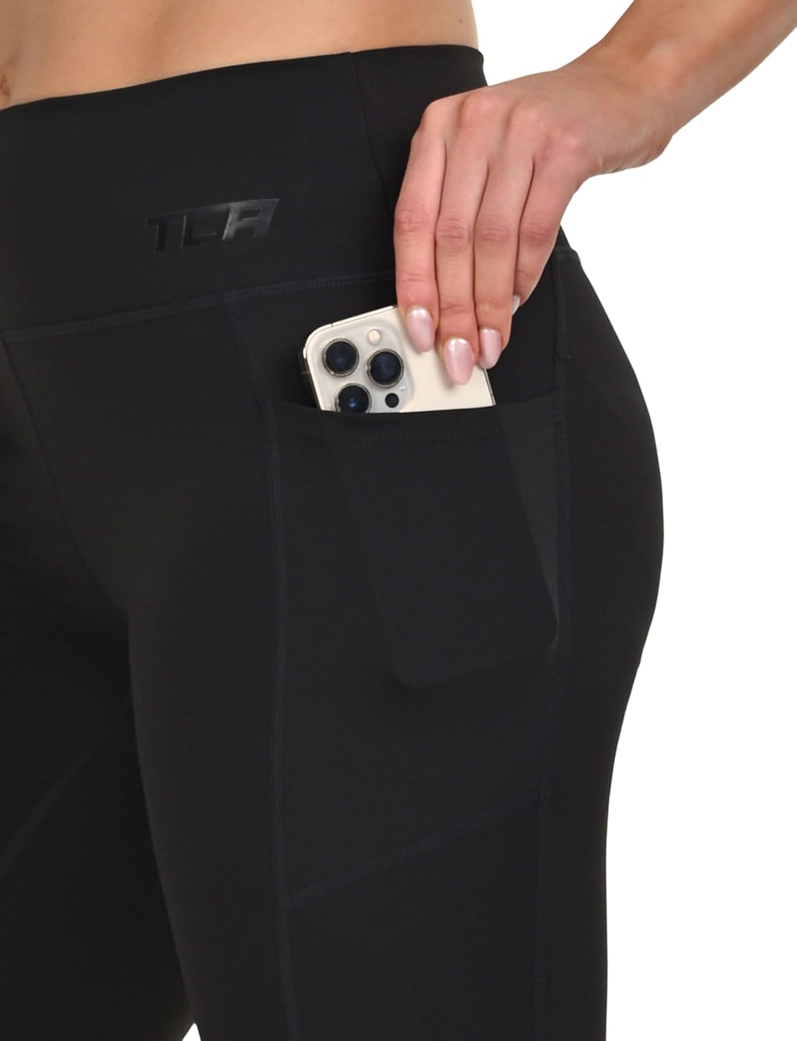 Detalle de TCA Pantaloncini da Yoga a Vita Alta da Donna – Pantaloncini Biker Morbidissimi con Controllo Pancia e 2 Tasche Laterali