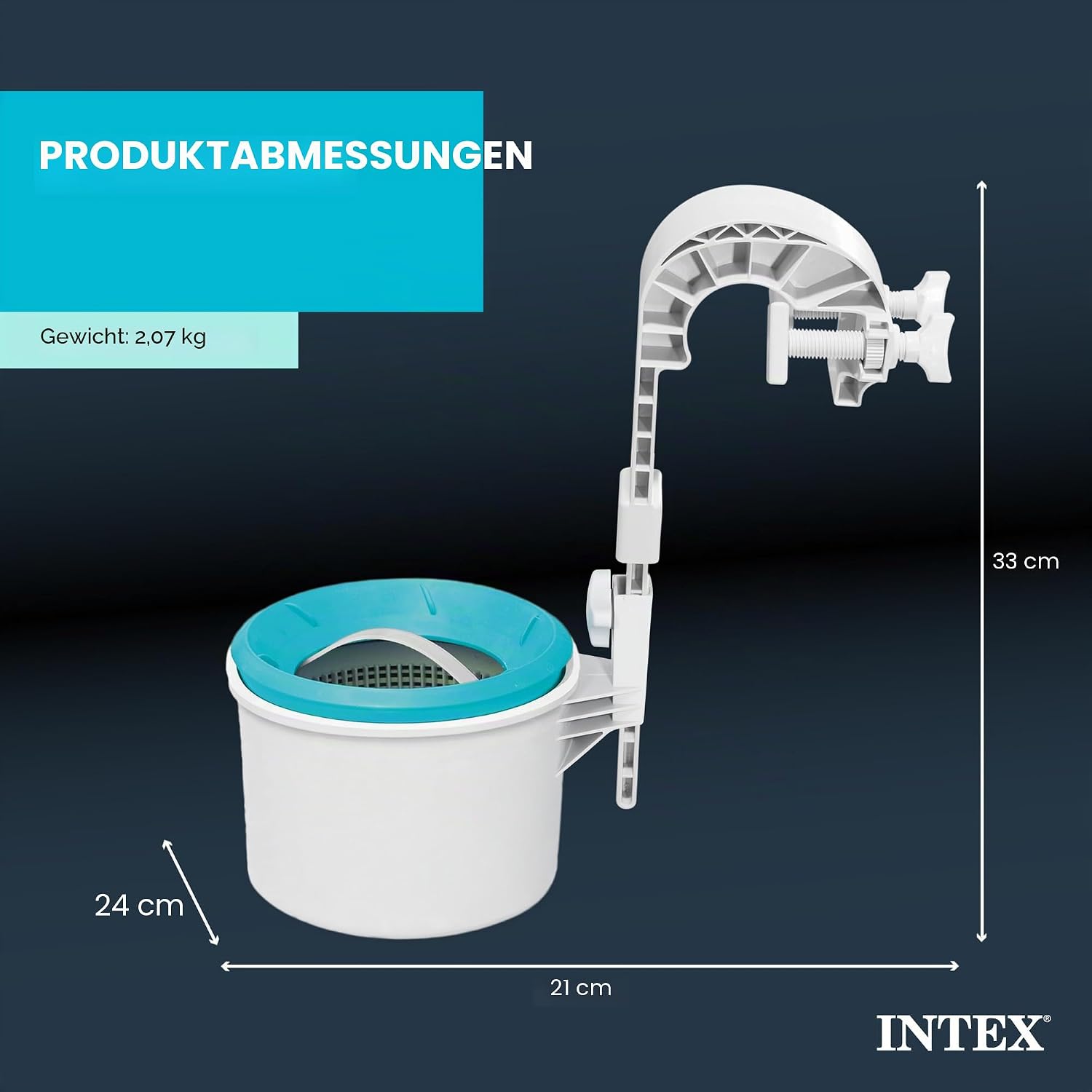 Detalle de Intex Deluxe Oberflächenskimmer 28000E – Wandmontage, Grau, 20.96 x 24.13 x 33.02 cm