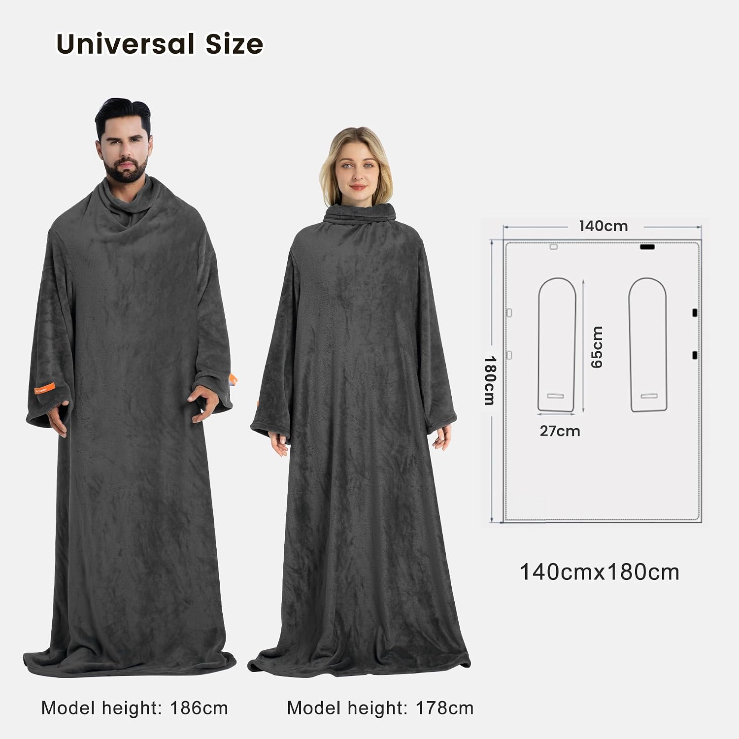 Thumbnail 5 de Winthome Grey Wearable Blanket with Sleeves, Flannel, 55.1" x 70.8