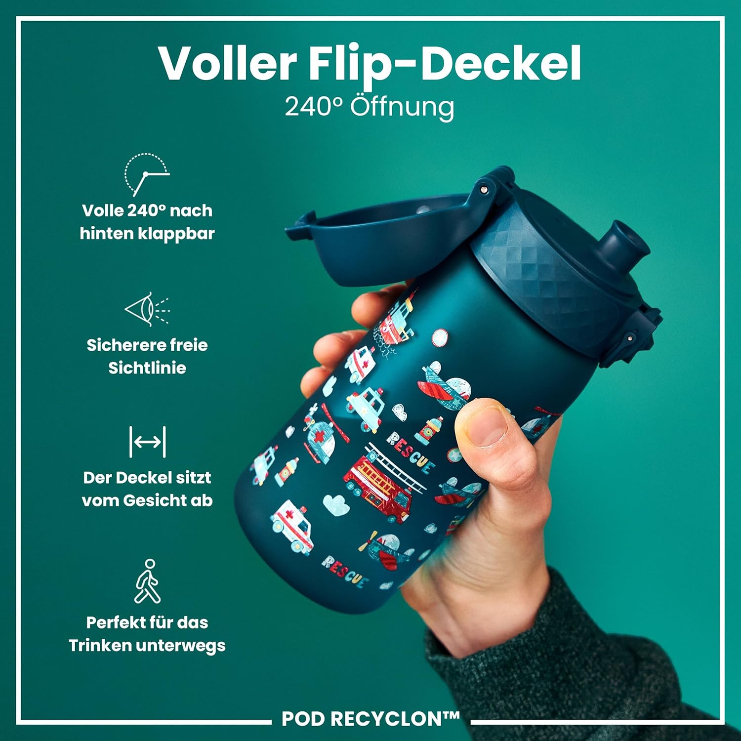 Detalle 2 de Ion8 Kinder-Trinkflasche 350 ml – auslaufsicher, BPA-frei, einhandöffnung, spülmaschinenfest