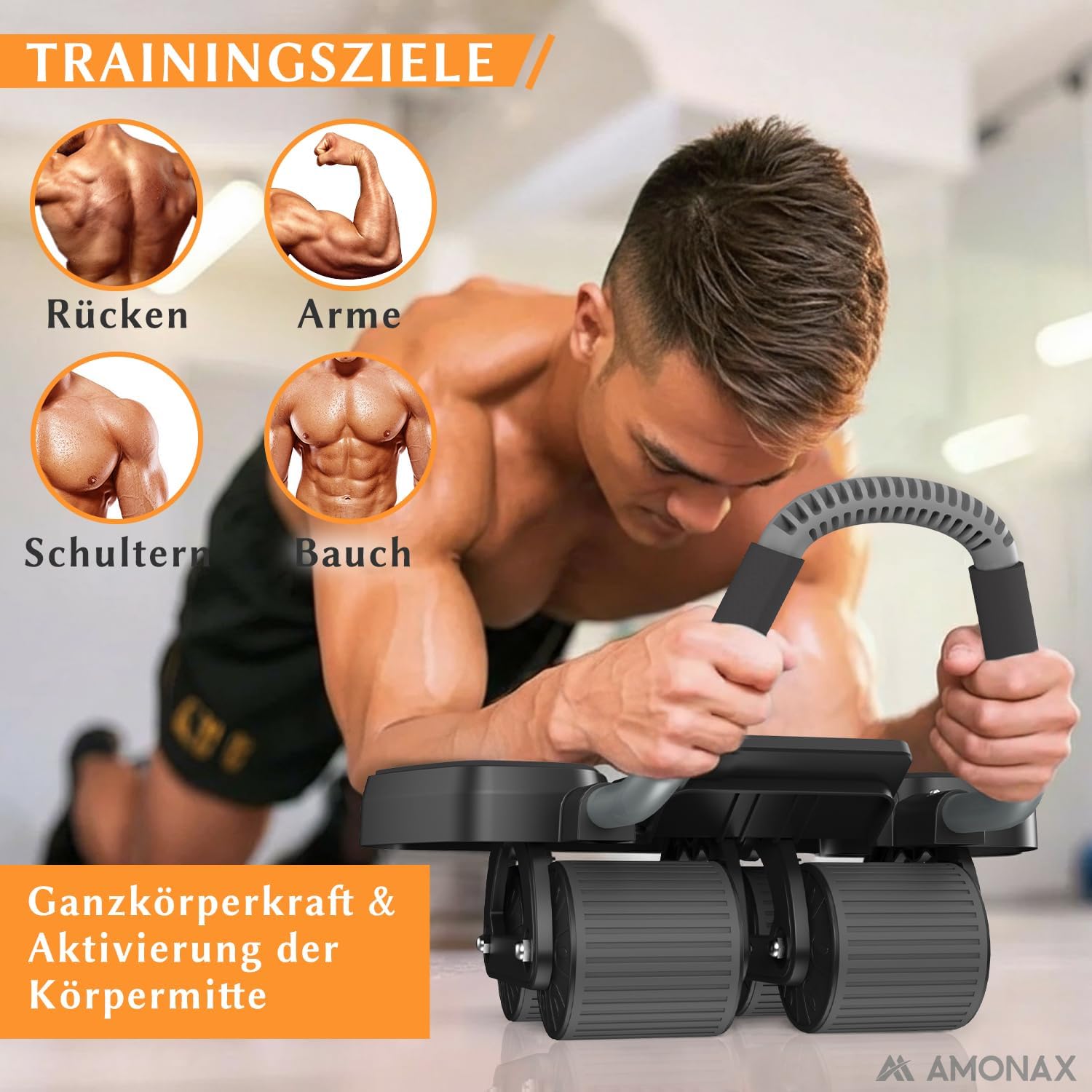 Thumbnail 3 de Amonax Bauchroller – Bauchtrainer AB Roller mit Vier-Rädern, Doppelfeder und rutschfester Auflage