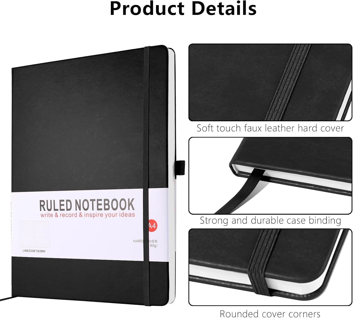 Thumbnail 2 de HIJYOO 2-Pack A4 Ruled Hardcover Journal Notebooks with Elastic Closure, Bookmark & Pen Loop (Purple+Blue)