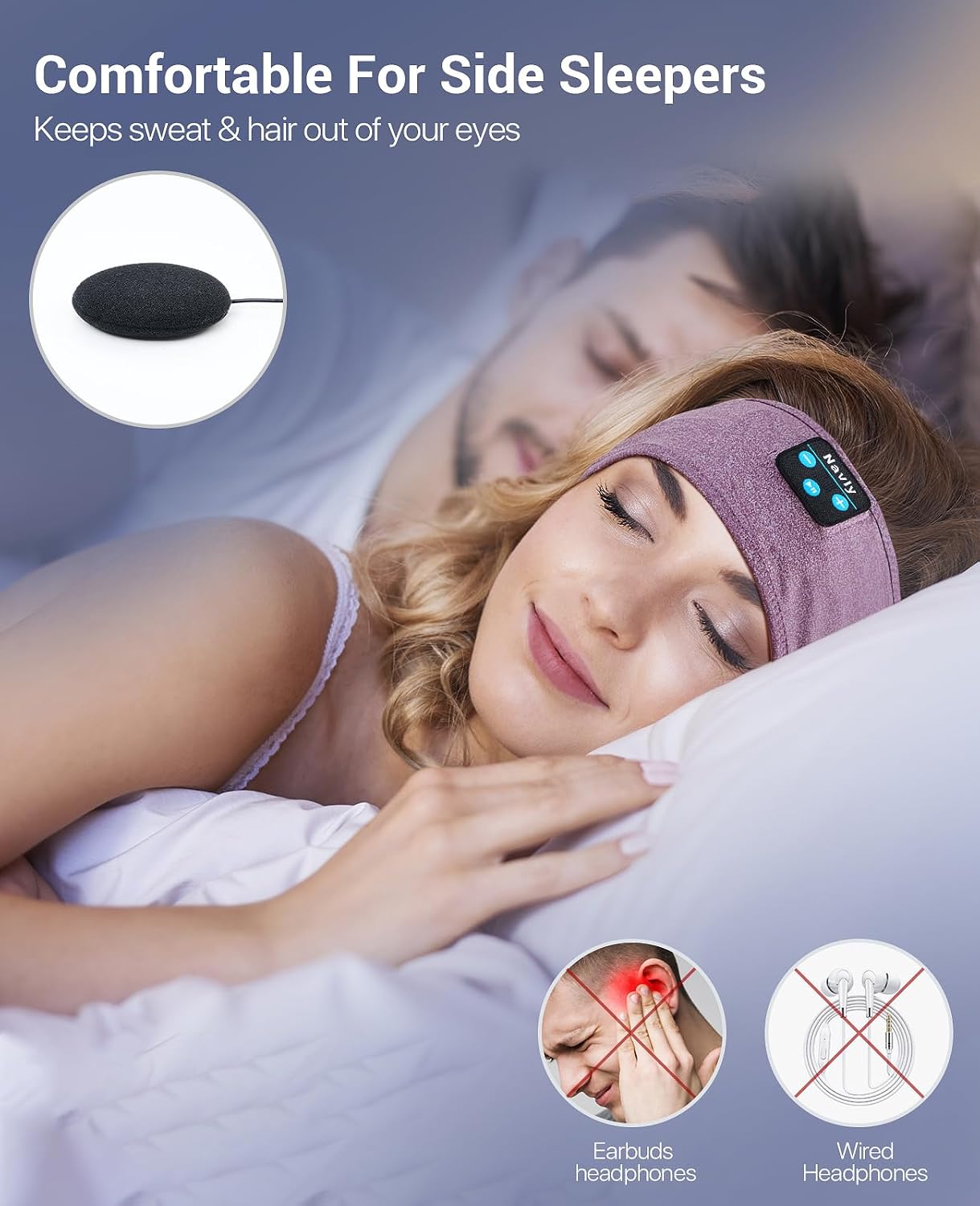 Detalle 2 de Navly Auriculares Bluetooth de Diadema para Dormir con Sonido HD