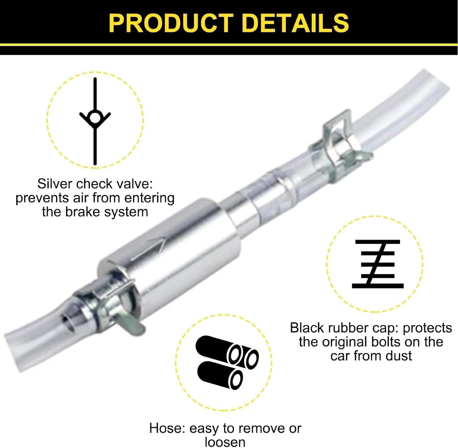 Detalle de Universal Brake Bleeder Hose Kit, 4-Piece with One-Way Valve and Metal Clamps
