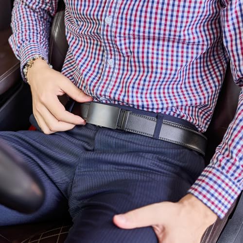 Detalle de VATAN Ceinture Homme Réglable à Cliquet en Cuir – Classique, Noir, 115 cm (34-38')