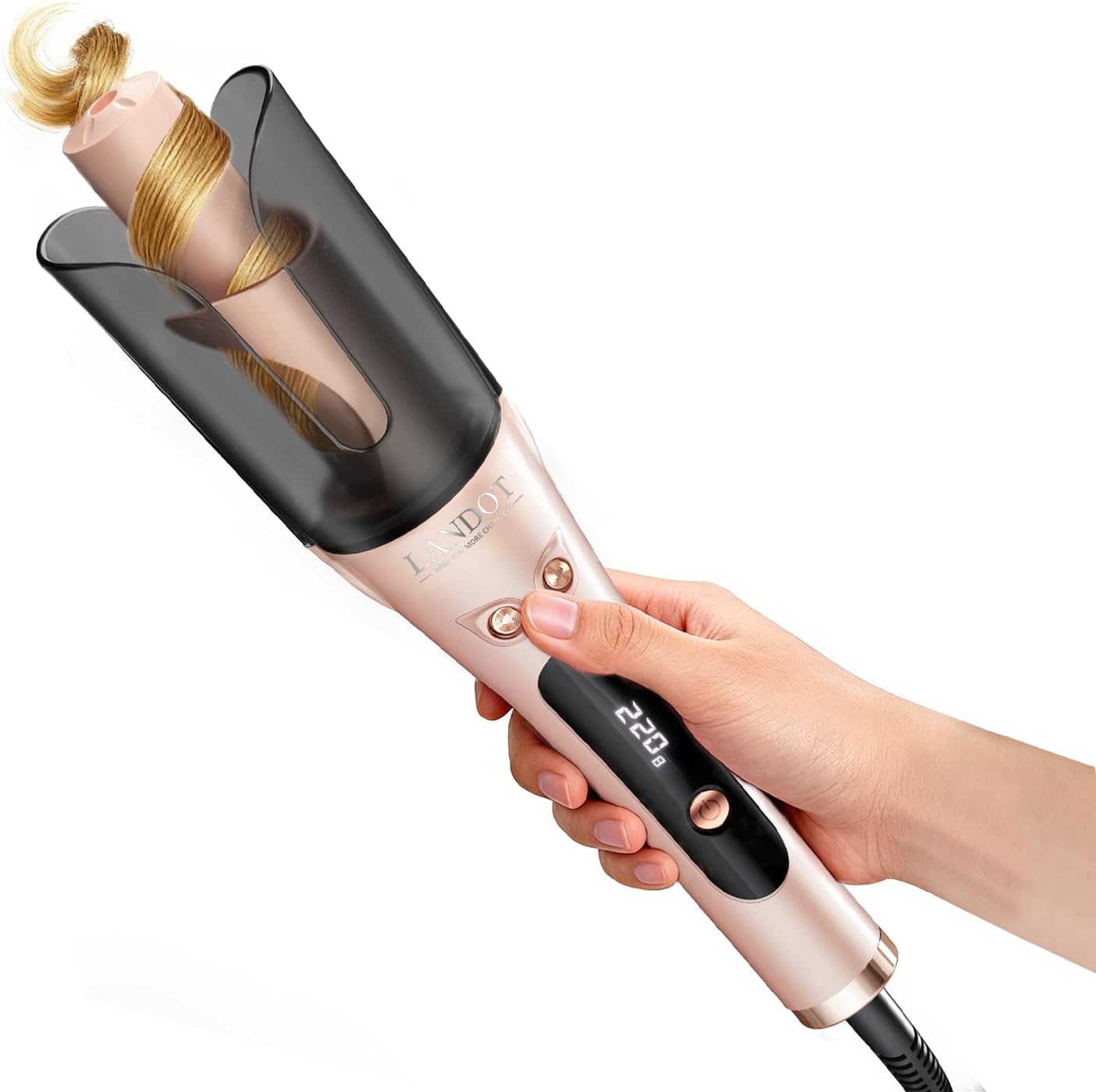 Detalle de LANDOT 25 mm automatischer rotierender Lockenstab in Roségold – Doppelrotation & 8 Temperaturstufen (150–220 °C)