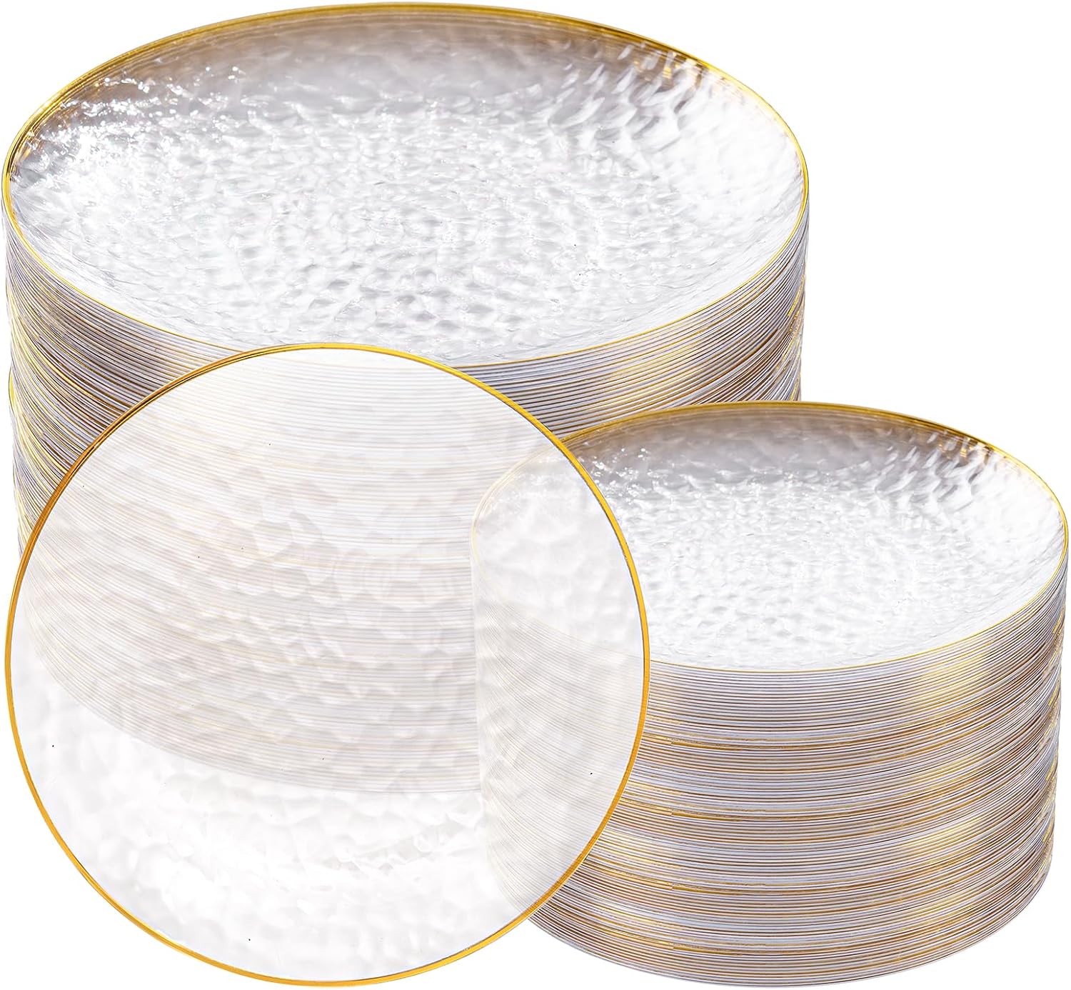 Detalle de Rubtlamp 100Pcs Clear Gold Plastic Plates with Gold Rim (50 Dinner + 50 Dessert) — Disposable Party Plates