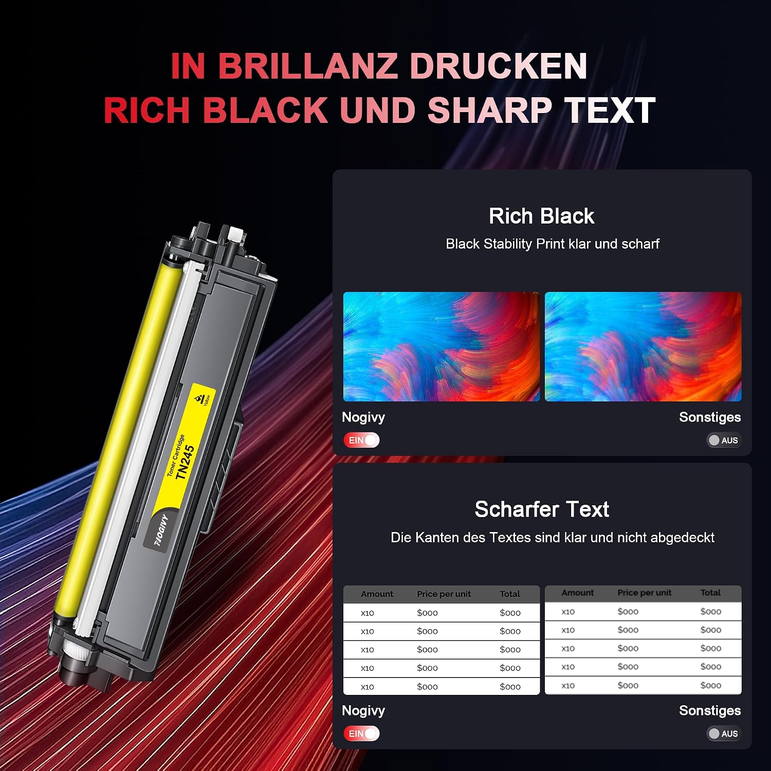 Detalle de NOGIVY TN241/245 Compatible Toner (TN-241BK Black, TN-245CMY Cyan/Yellow/Magenta) – 4-pack for Brother printers