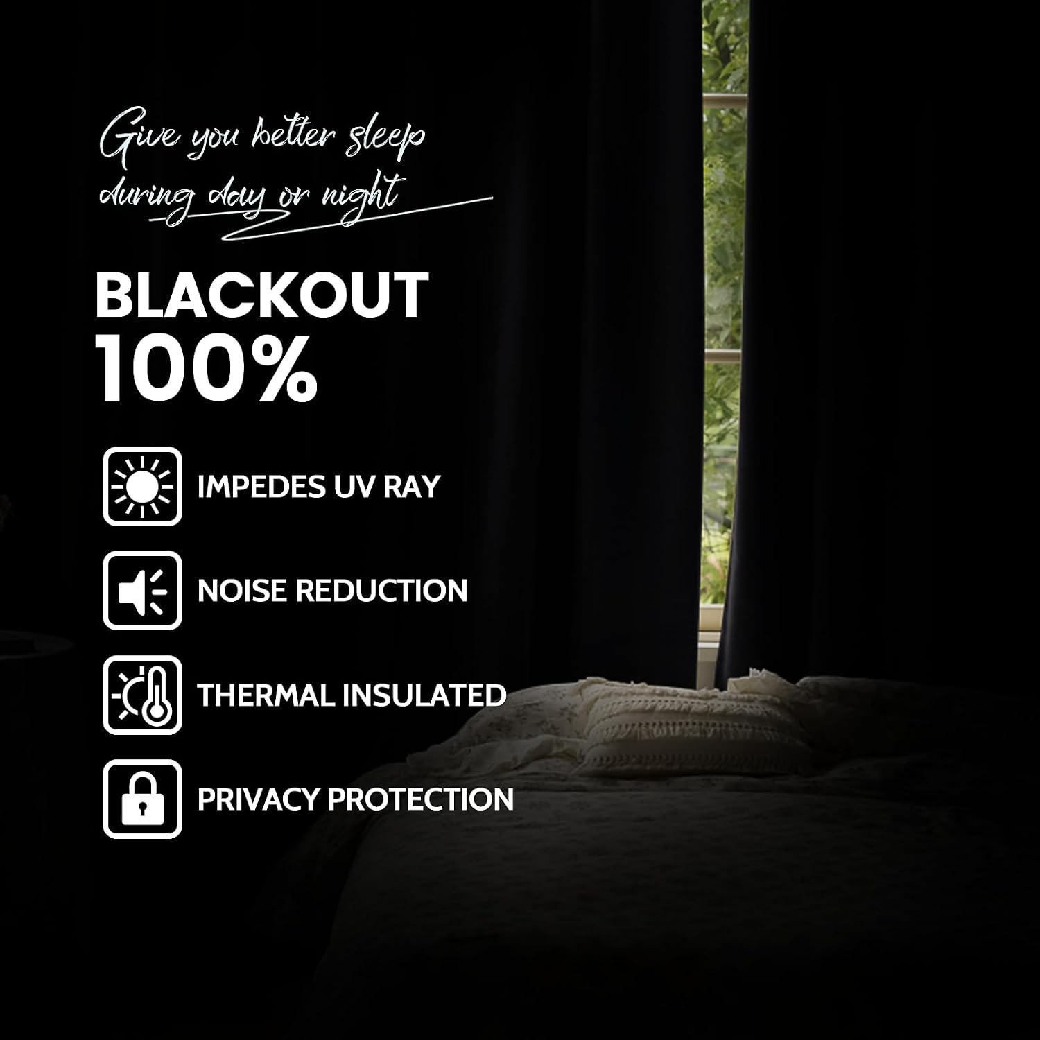 Detalle 2 de Yakamok Room Darkening 100% Blackout Curtains (Set of 2) 52" x 84" with Grommets