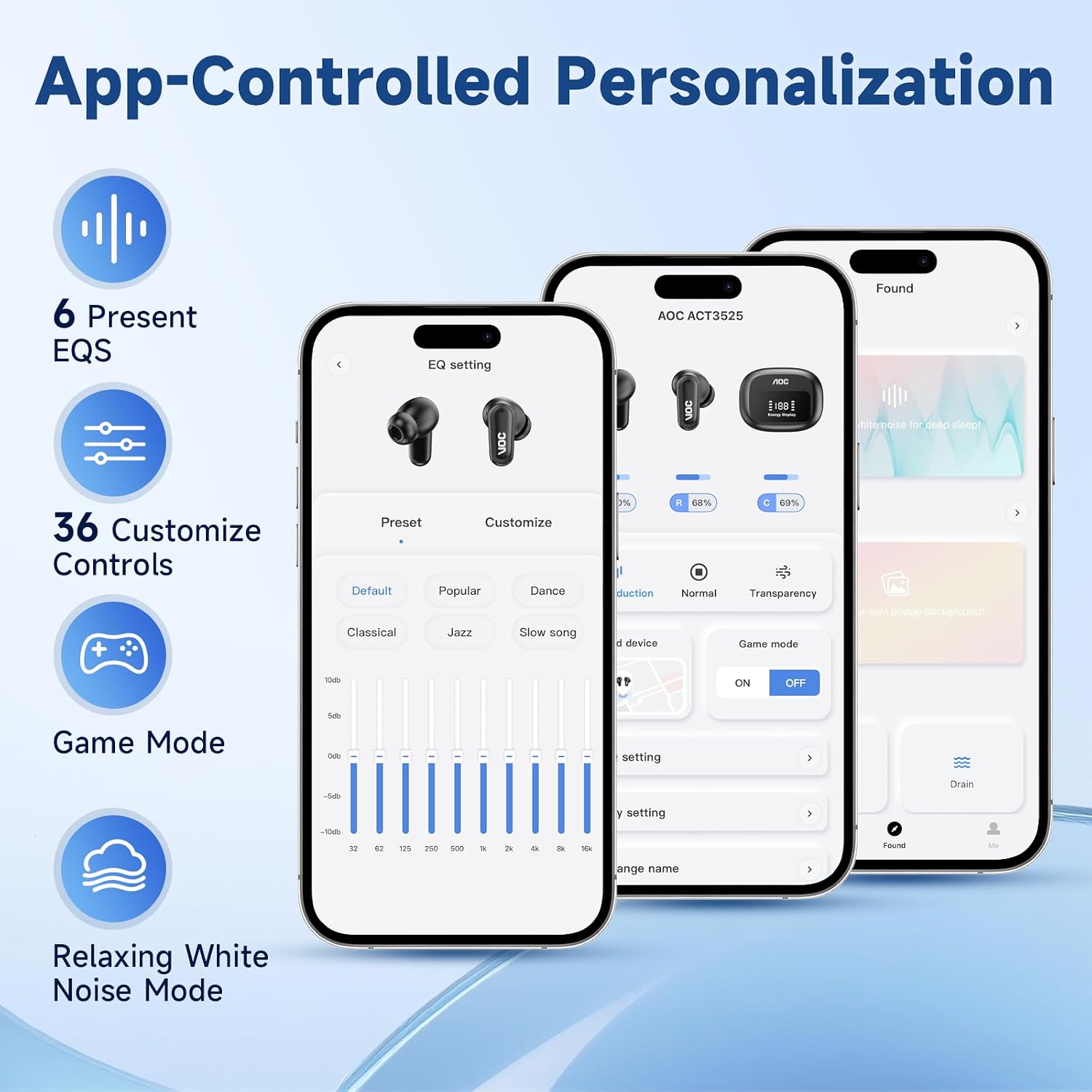 Thumbnail 6 de AOC Wireless Earbuds Bluetooth 6.0 with ANC, 40H Playtime and LED Case Display