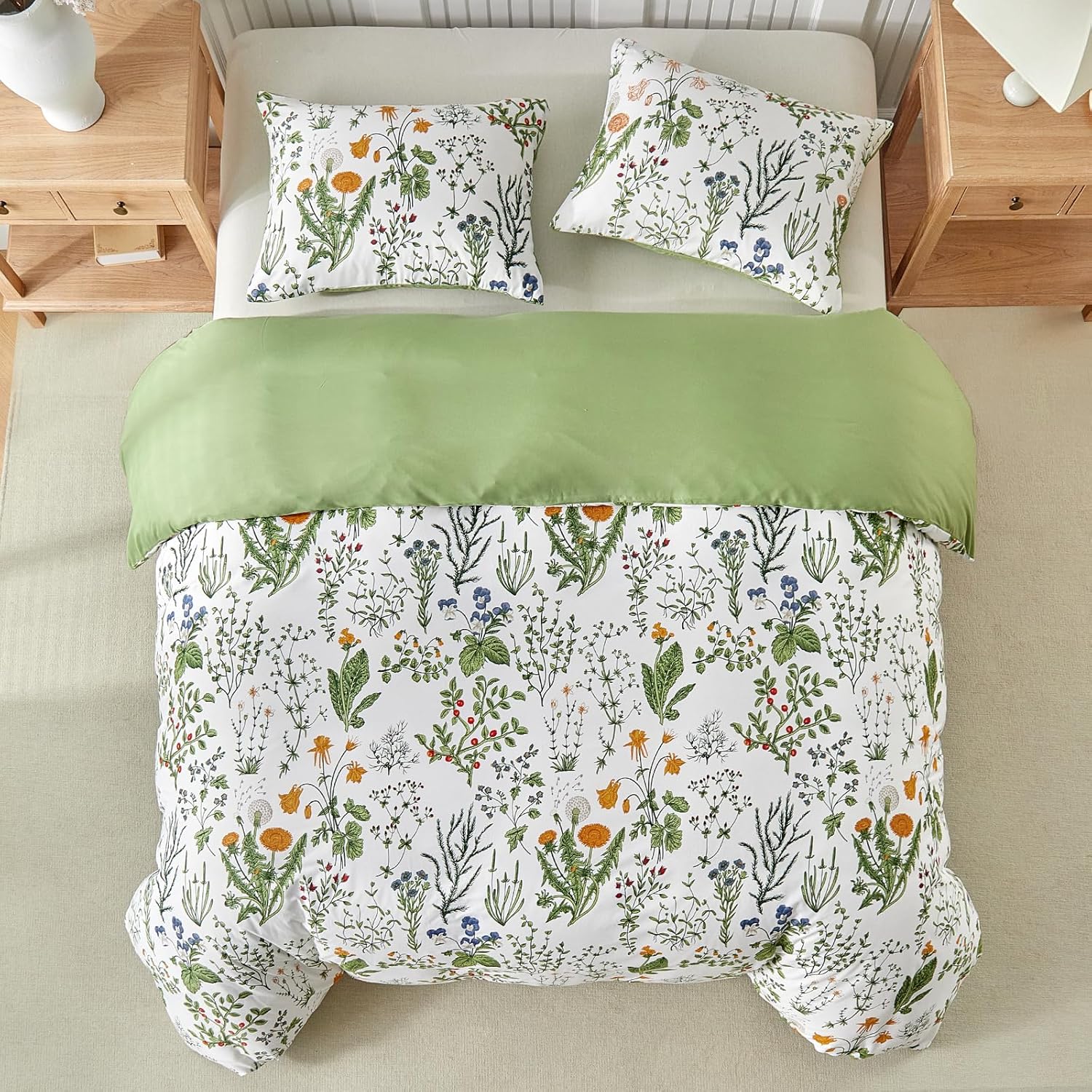 Thumbnail 2 de Tokokimo Double Duvet Cover Set Floral Bedding – Orange Flowers Print, White, 200x200 cm
