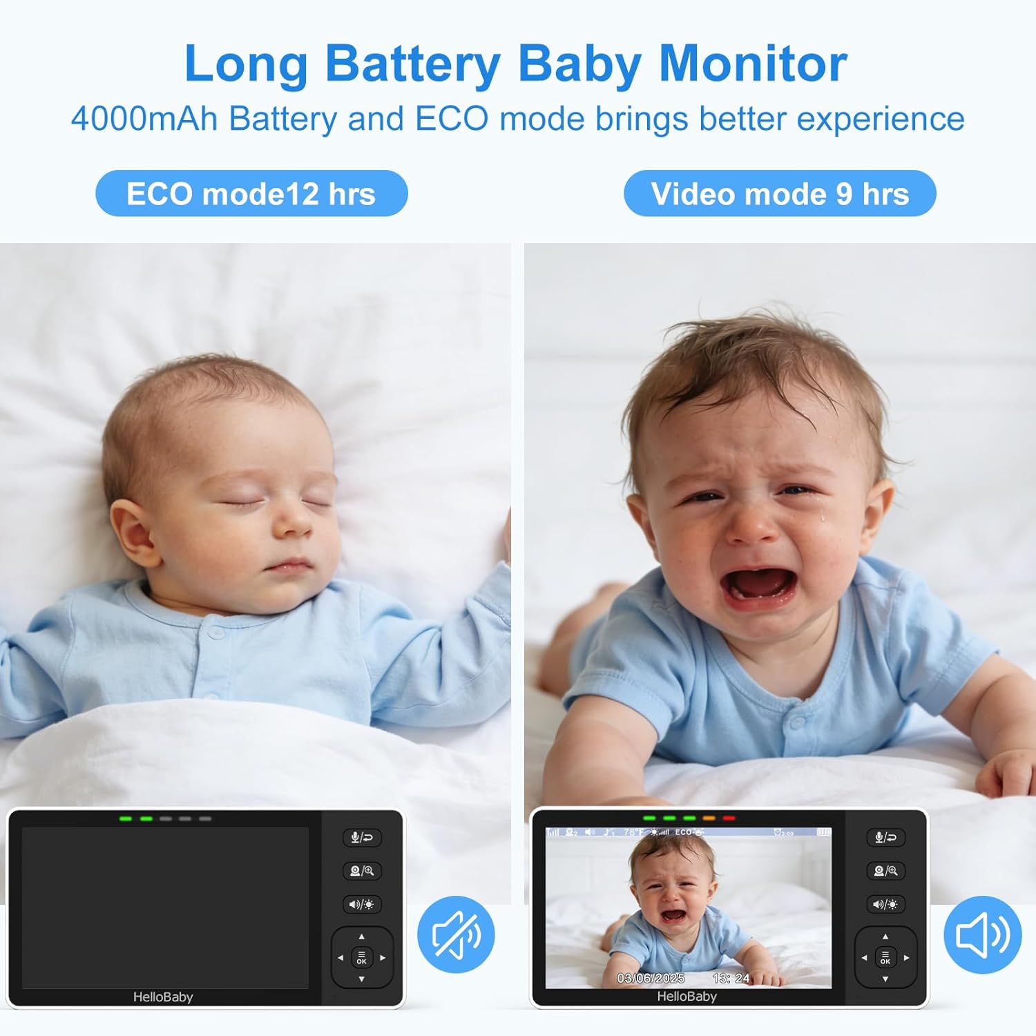 Thumbnail 2 de HelloBaby Baby Monitor 1080P, 2‑Camera, 5.5″ Split‑Screen