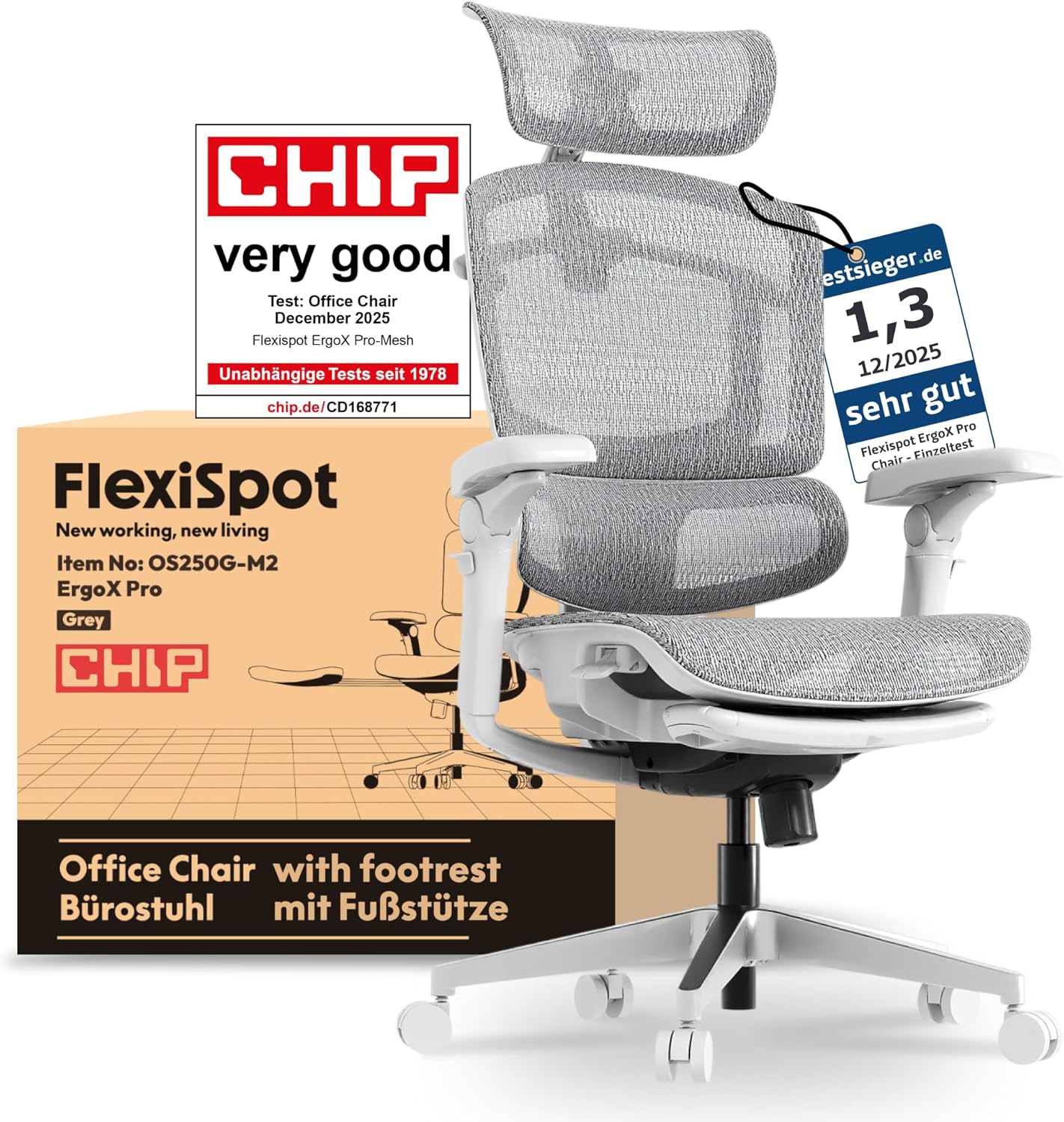 Detalle de FLEXISPOT ErgoX Pro – Chaise de bureau ergonomique avec Repose-Pieds, accoudoirs 7D et soutien lombaire 12 niveaux