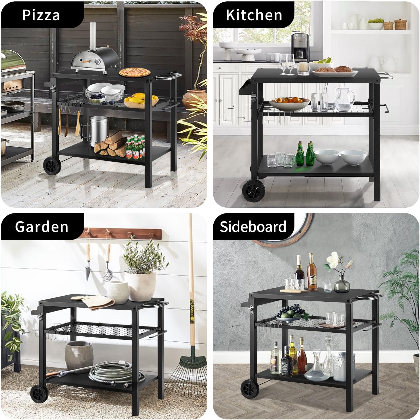 Detalle 2 de Kendane CA-21 3-Shelf Grill Cart with Utility Hooks and Wheels