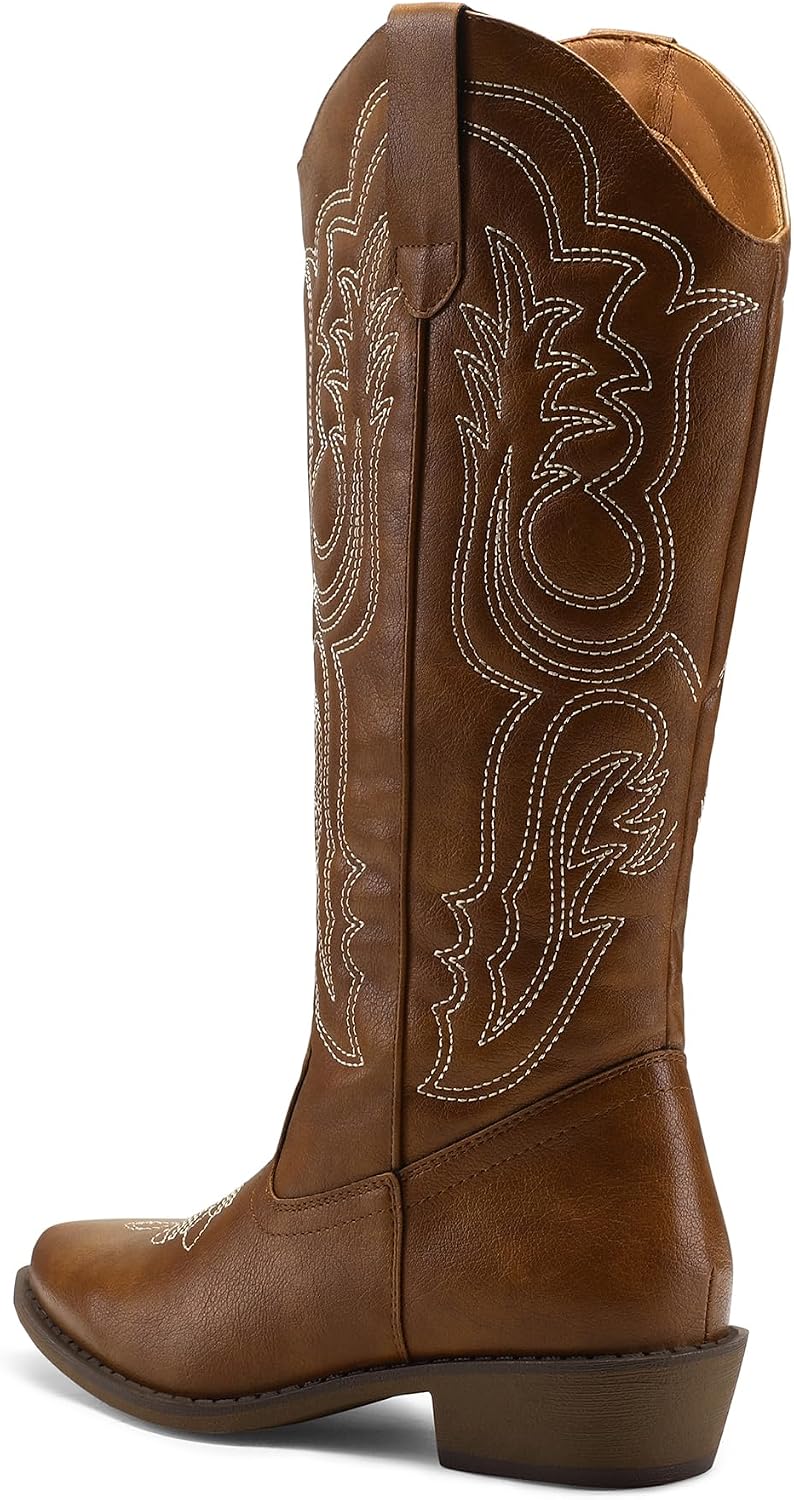 Detalle de Mysoft Women's Cowboy Boots Mid Calf Western Embroidered Pointed Toe with Chunky Heel