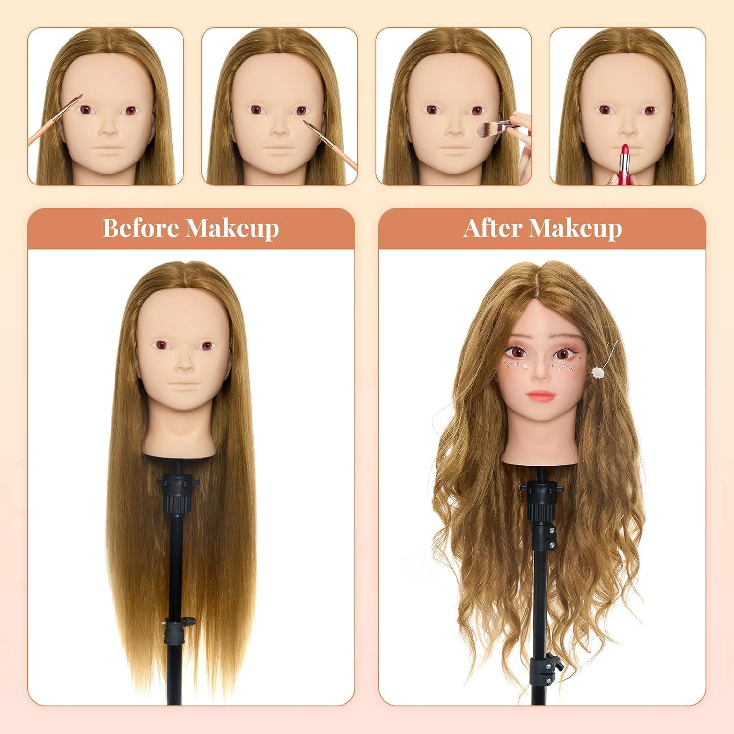Detalle 2 de Neverland 24 Zoll Frisierkopf mit 50% Echthaar – Übungskopf für Friseurschüler und Hobby-Styler