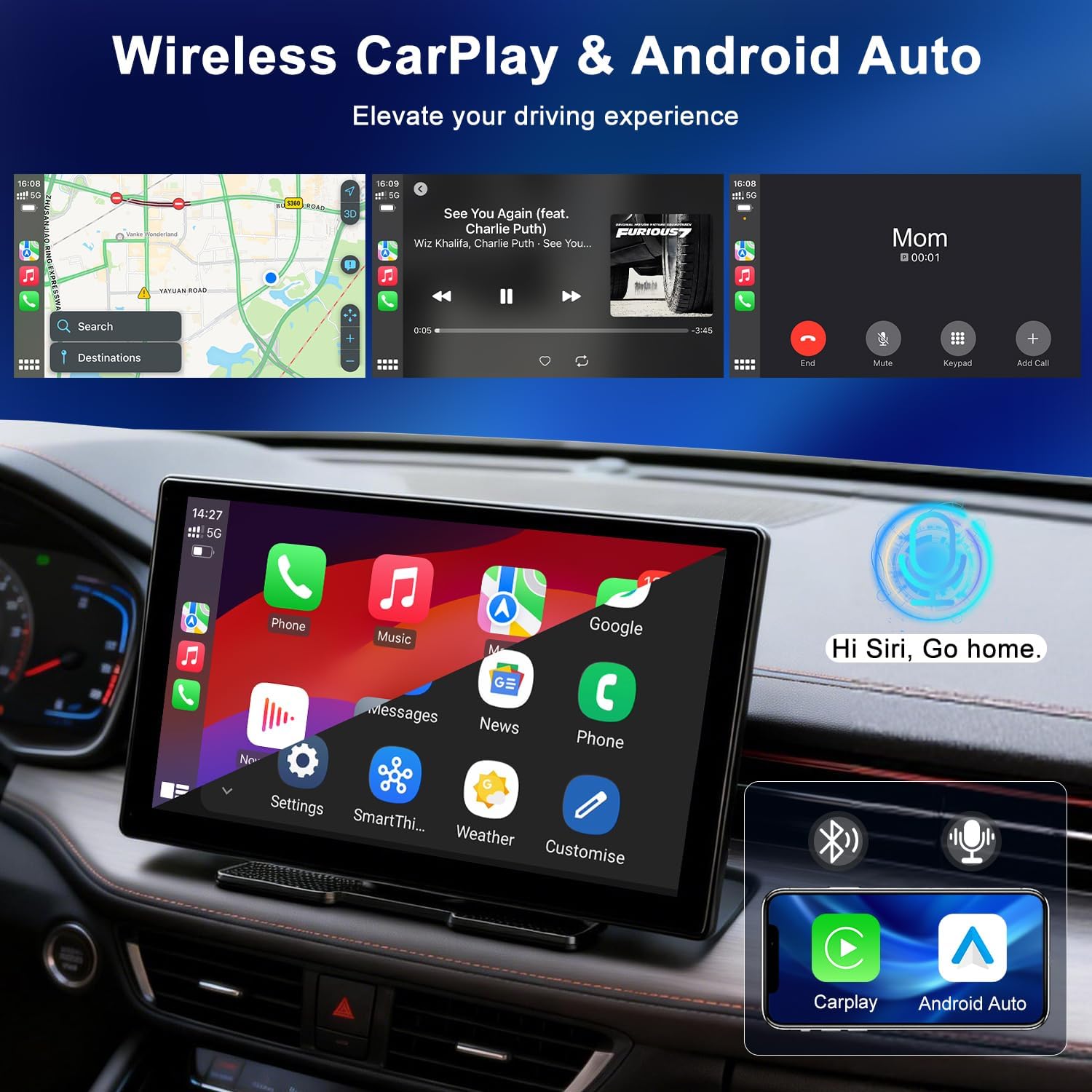 Thumbnail 6 de 9-inch Wireless CarPlay & Android Auto Screen with Built-In Streaming Apps and HD Backup Camera