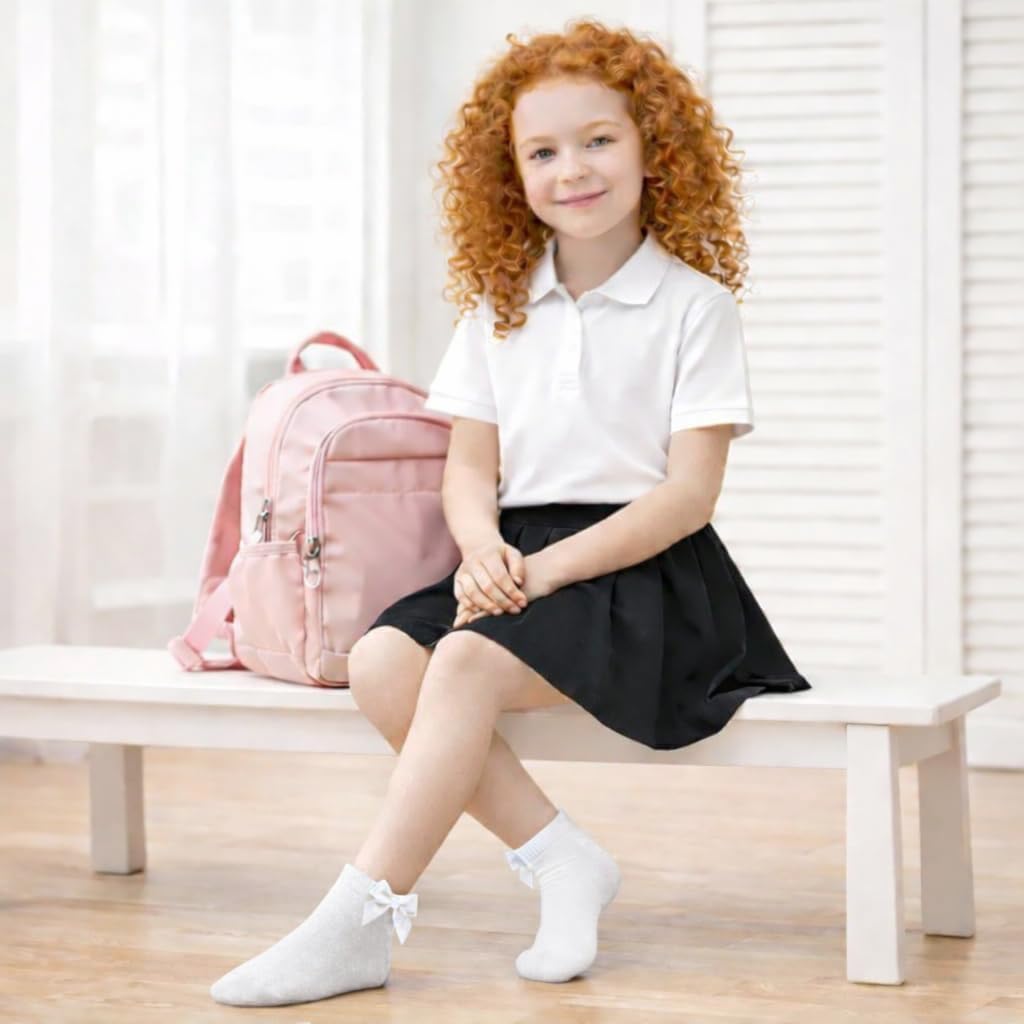 Thumbnail 1 de COSHAL 3 Pairs Girls Ankle Bow Socks – Cotton Rich, Non-Slip School Uniform Pack