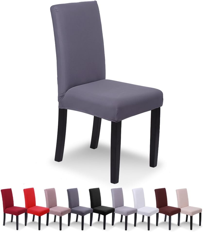 SaintderG Housse de chaise 6 pièces en lycra pour salle à manger (gris)
