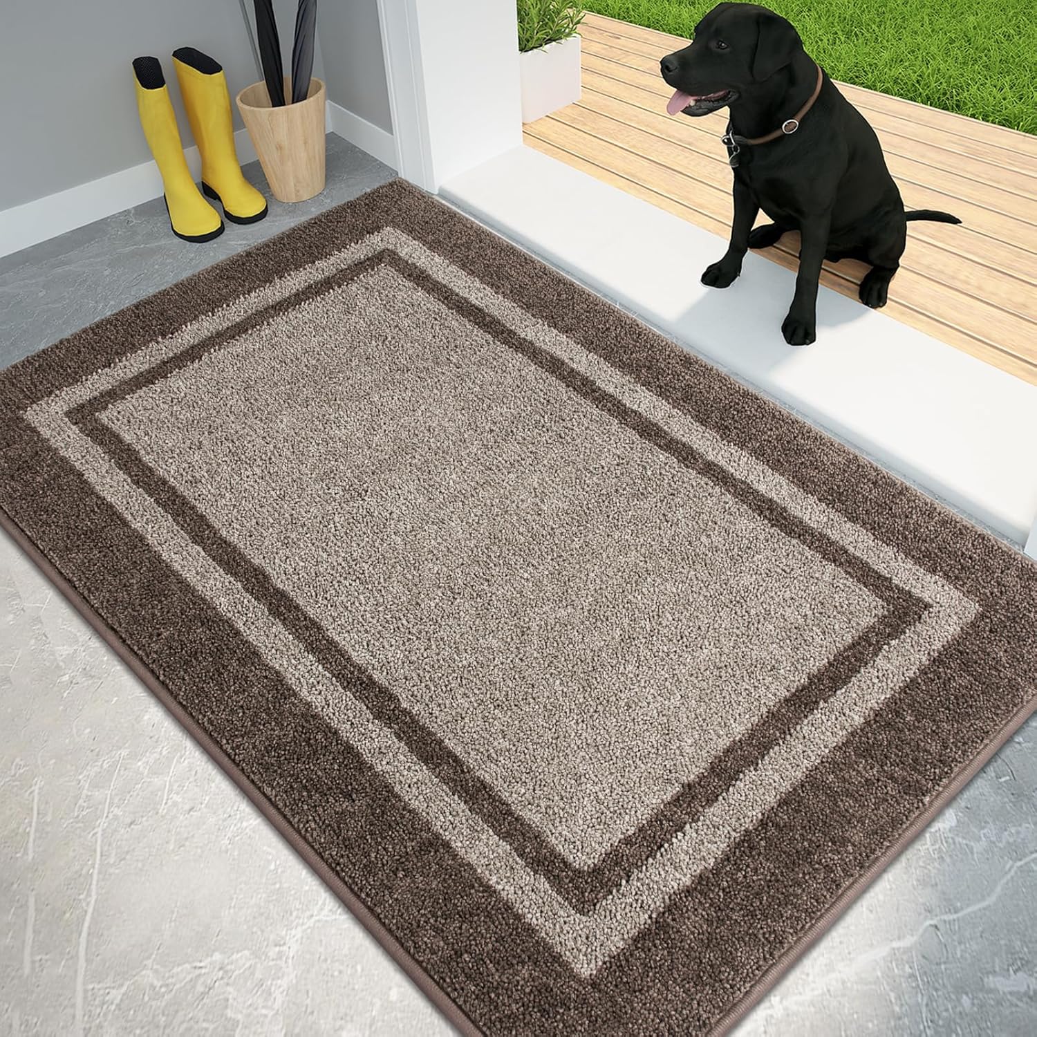 Detalle de PURRUGS Dirt Trapping Door Mat 32" x 48" – Non-Slip, Machine Washable, Beige & Grayish Brown