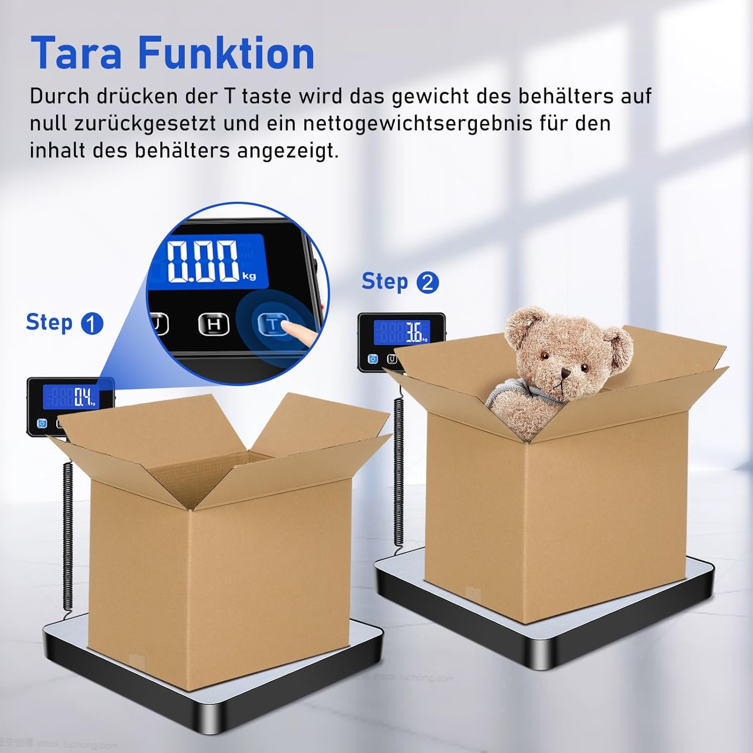 Detalle de Paketwaage mit LCD-Display, 200 kg / 10 g, Edelstahl-Plattform und Halte-/Tara-Funktion