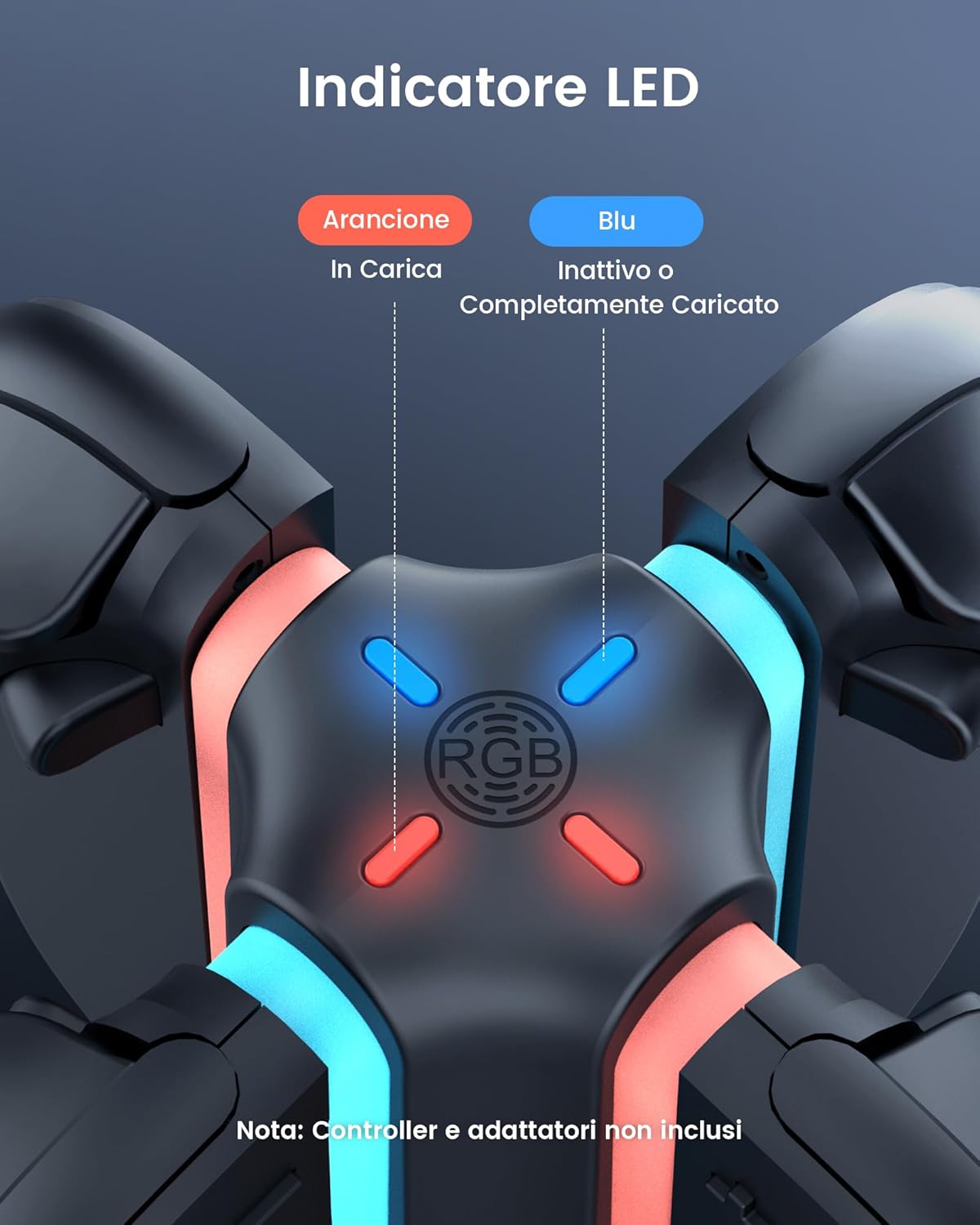 Thumbnail 2 de TRANSNOVO caricatore 4 in 1 per Nintendo Switch 2 con stazione a 4 porte e luci RGB