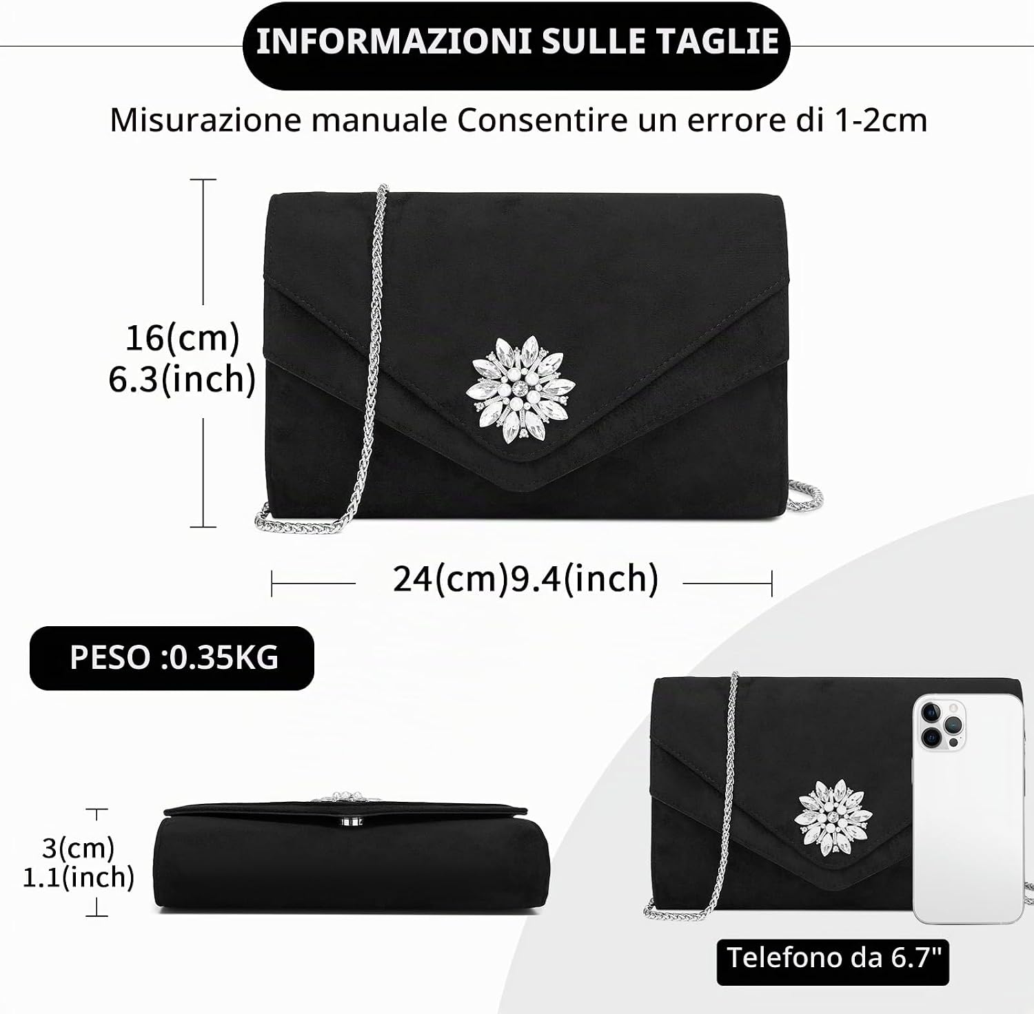 Thumbnail 1 de Miss Lulu Pochette Clutch Donna: pochette elegante in ecopelle scamosciata per cerimonie e serate