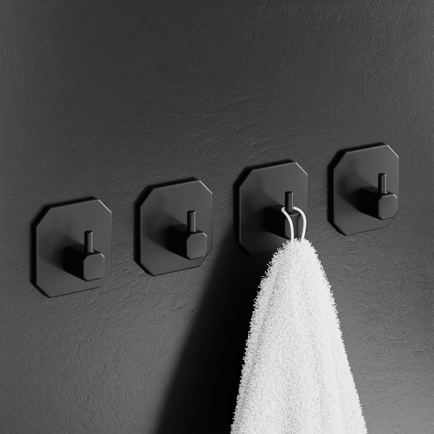 Detalle de LIEBHEIM Crochets porte-serviettes sans perçage – 4 crochets inox noir, adhésifs TESA