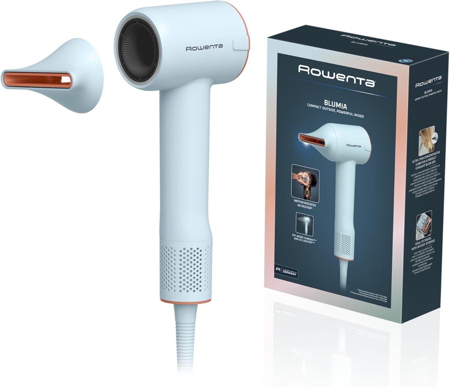 Detalle de Rowenta Blumia phon capelli compatto con tecnologia ionica, motore ad alta velocità e beccuccio magnetico
