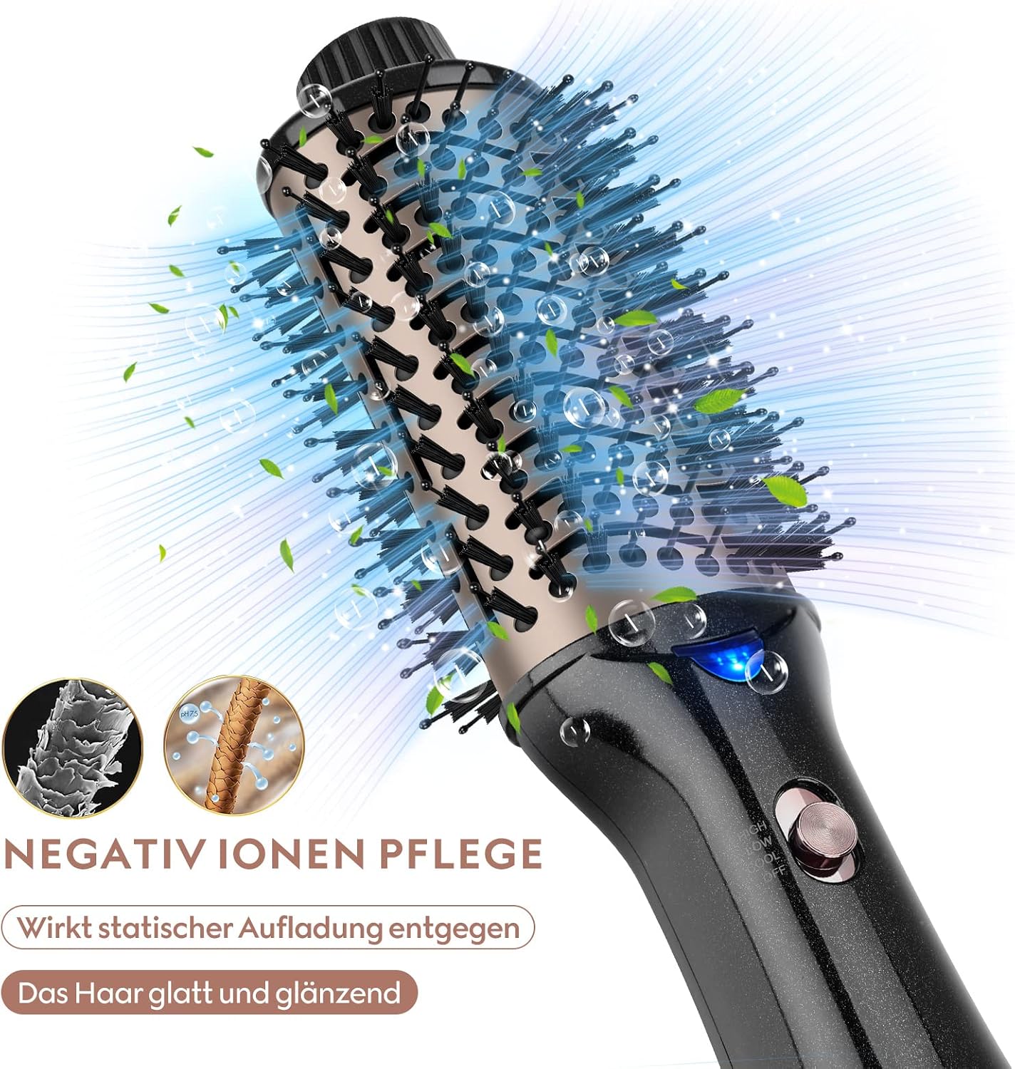 Detalle de One-Step Hair Dryer Brush 4-in-1 Hot Air Styler with Ionic & Ceramic Technology (Mid to Long Hair) – Black