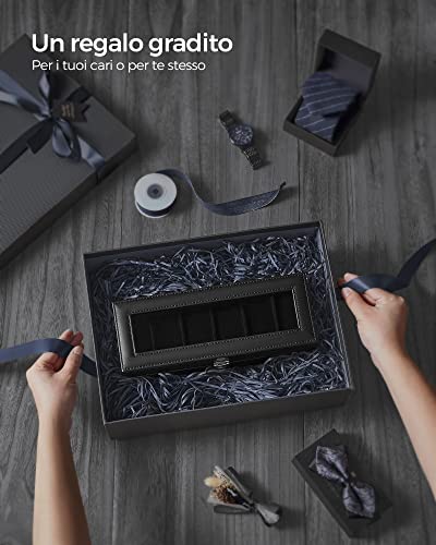 Thumbnail 6 de SONGMICS Porta Orologi a 6 Posti con Coperchio in Vetro – Scatola Portaorologi in PU Nera JWB06B01