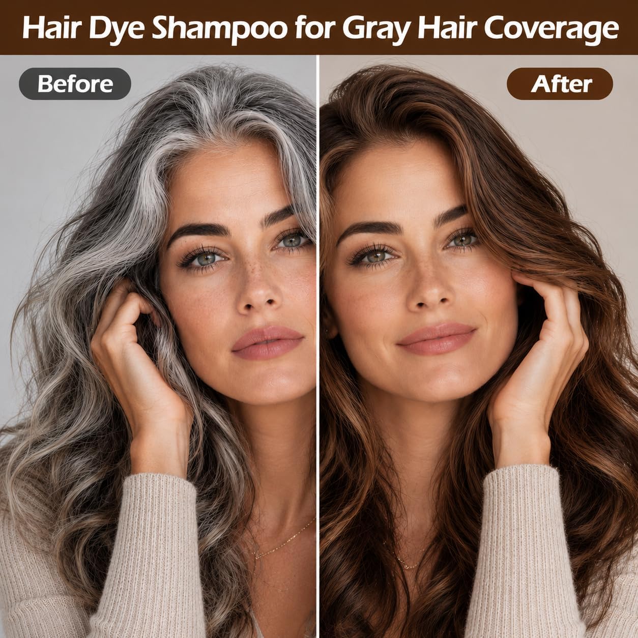 Detalle de RILSIC Shampoo Colorante Castano Scuro 500ML – 3 in 1 per Capelli Bianchi