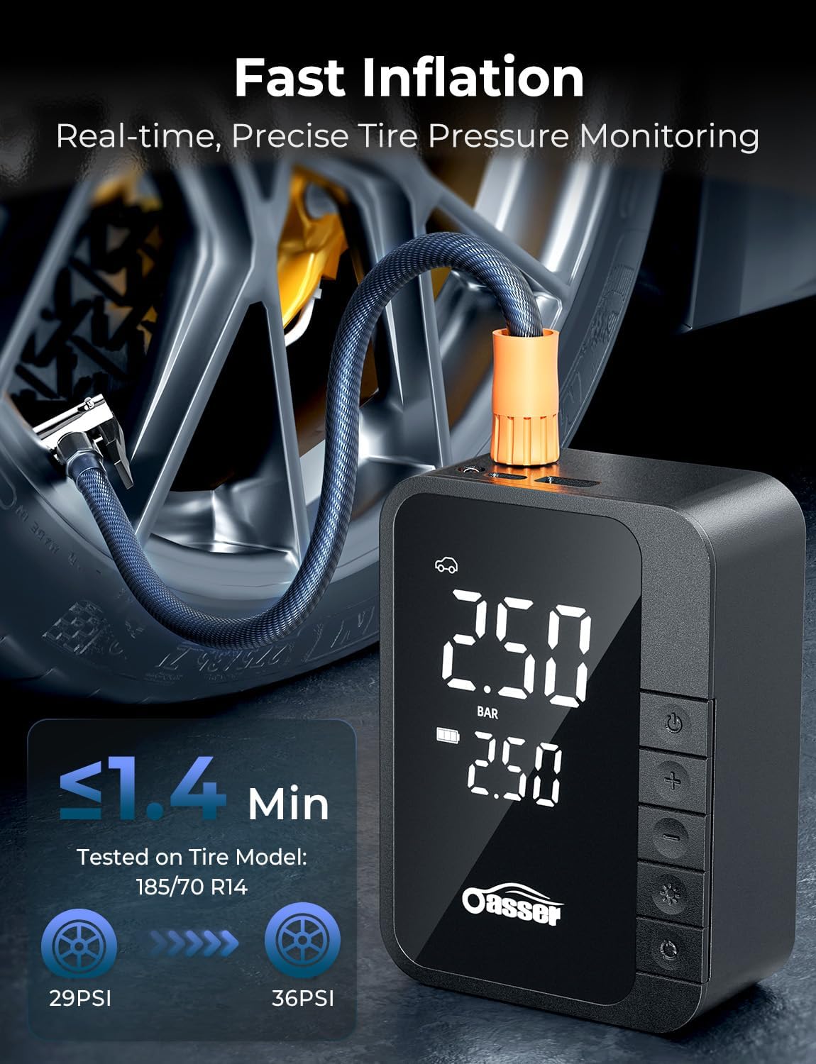 Thumbnail 1 de Oasser Car Tyre Inflator Wireless 6000mAh Mini Air Compressor – Compact, 150 PSI with LED Light
