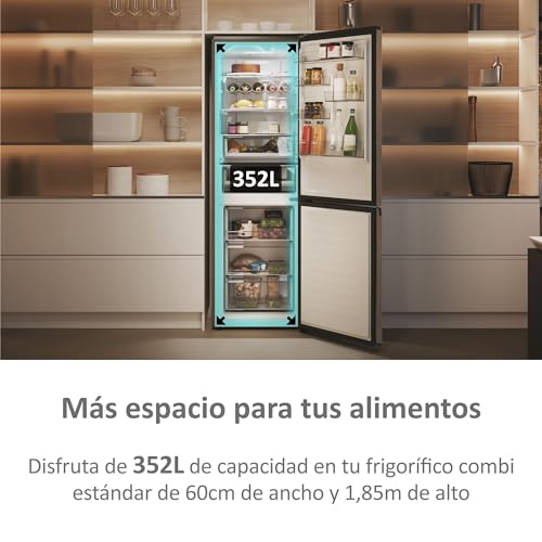 Detalle de Haier 2D 60 Series 5 Pro HDPW5618CNPK: Frigorífico combi inteligente con Total No Frost (352 L) y MyZone