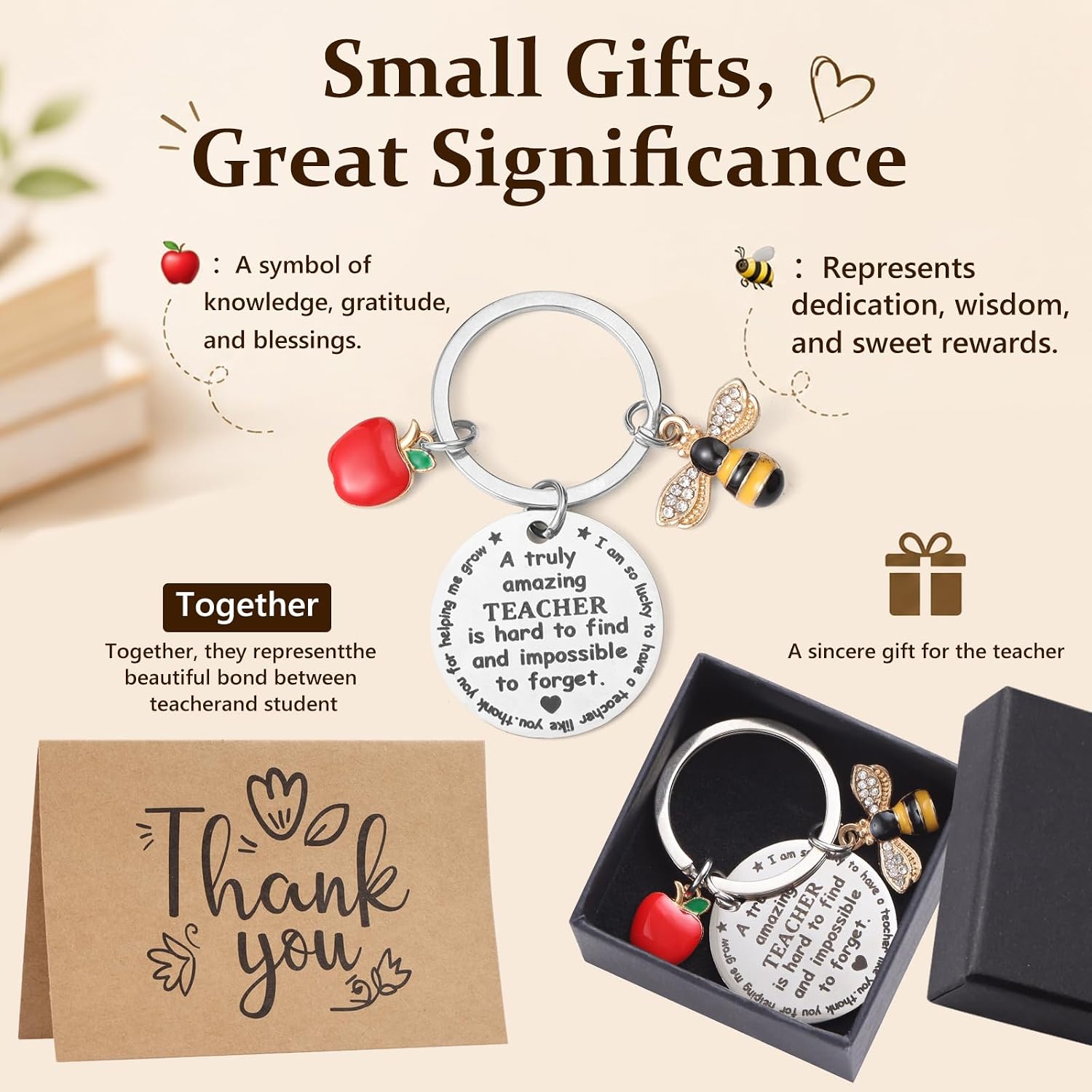 Detalle de 12 Pack Teacher Gifts Set: Thank You Keychains, Cards, Envelopes and Gift Boxes