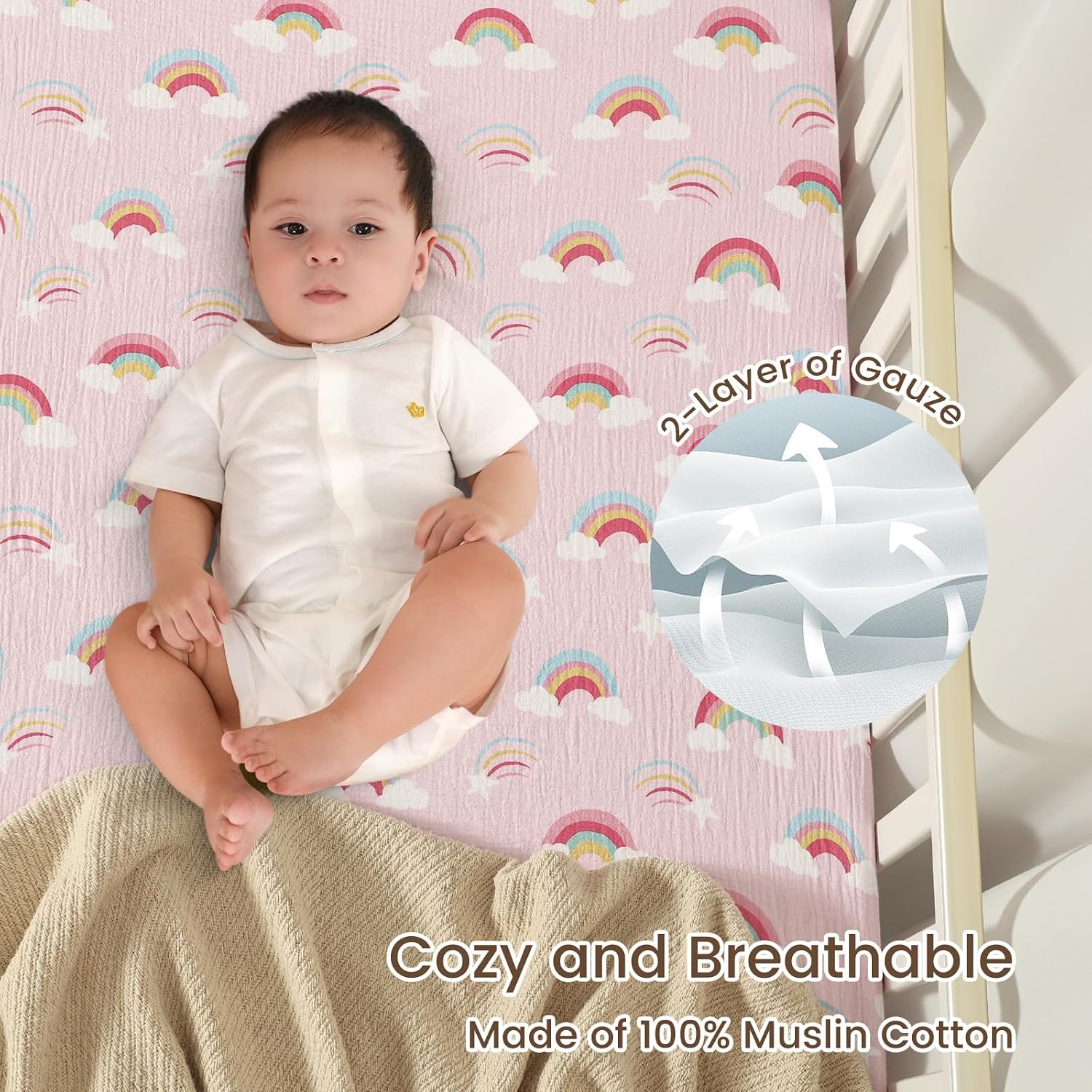 Detalle de David's Kids Muslin Crib Sheets, 100% Cotton
