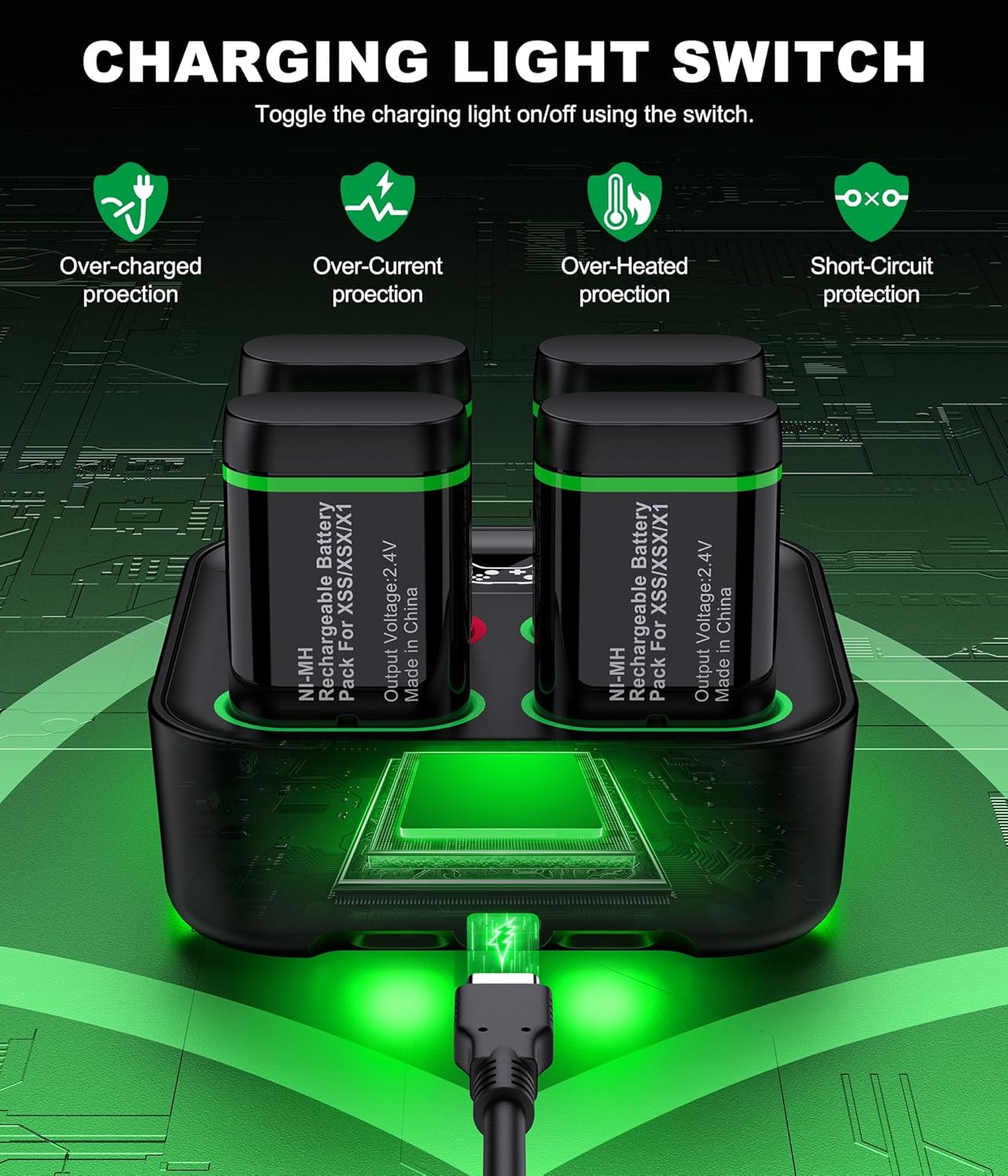 Detalle 2 de HEYLICOOL rechargeable Xbox controller batteries 4x4800mWh