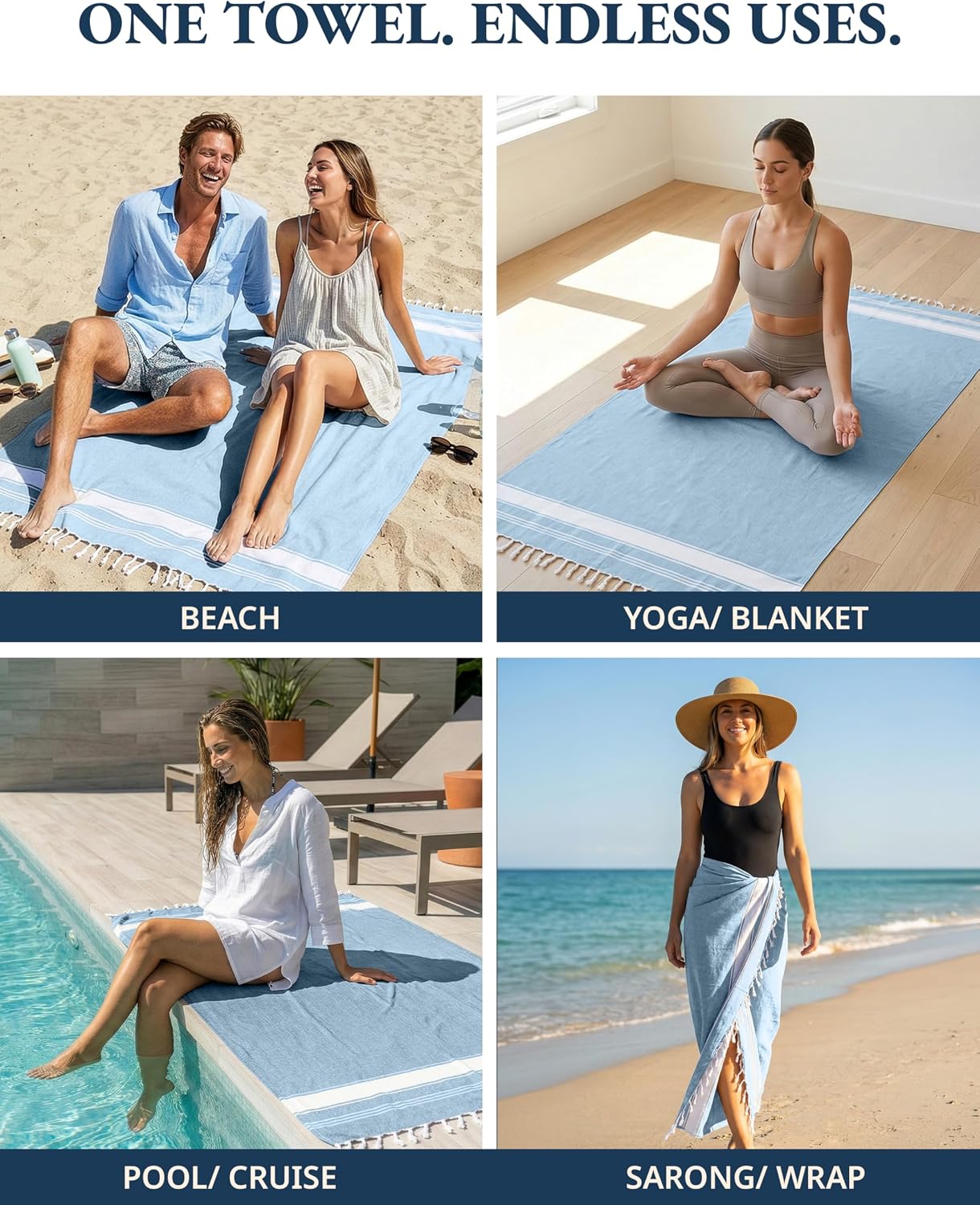 Detalle 2 de Lane Linen Beach Towels (6-Pack) Sand-Free, Fast-Drying Oversized 39"x71