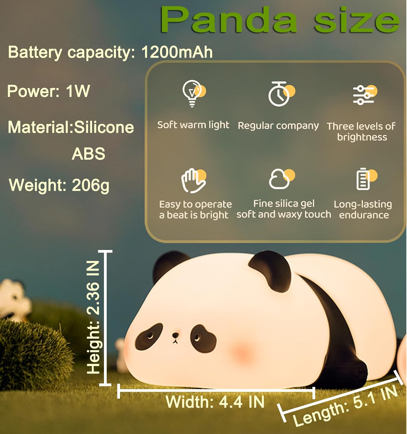 Detalle 2 de DREAMING MY DREAM Cute Panda Night Light, Silicone, 3 Brightness Modes