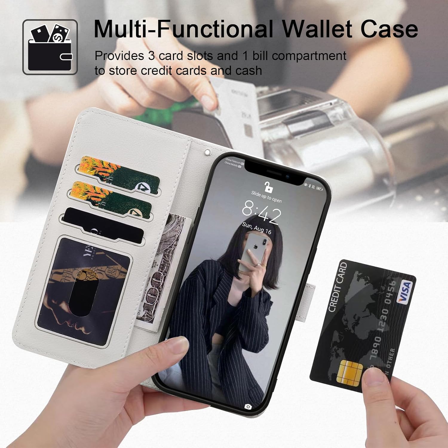 Detalle de Butnyeoe Flip Case with Card Holder for iPhone 7/8/SE (2020/2022) – Panda PU Leather Wallet Cover