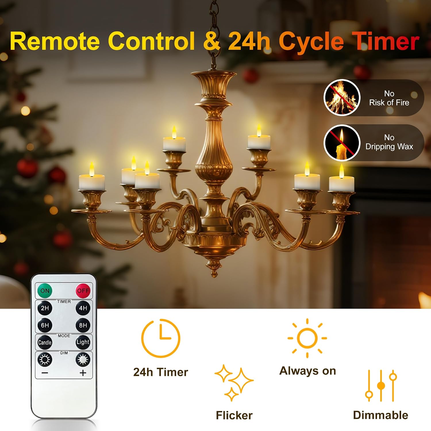 Detalle 2 de YiaMia LZ040-4 Rechargeable LED Tea Lights, 12-Pack with Remote and Timer