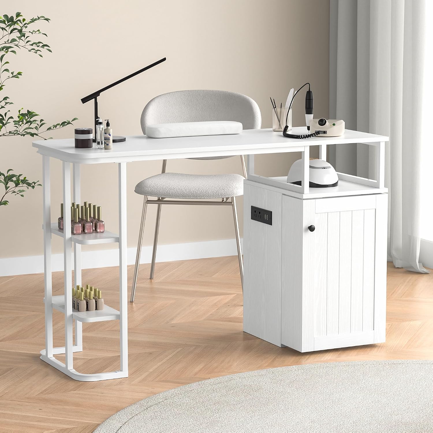 Detalle de Giluta GT047 Manicure Nail Table with Wrist Rest, Storage and Locking Casters